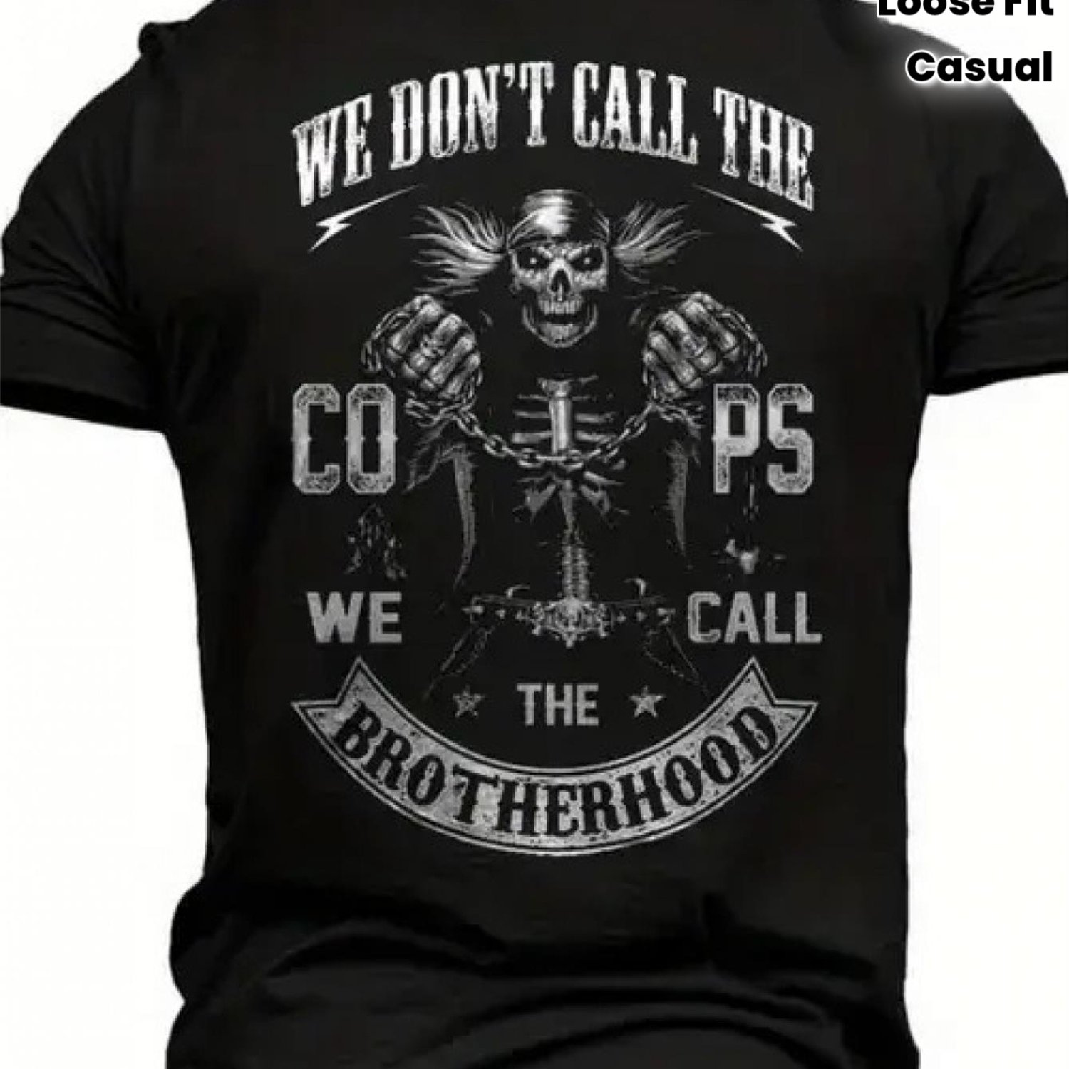 TEMU Men's Motorcycle T-shirt - 3d Skull & Gun Biker Design With Slogan, Glossy Crew Neck Loose Fit Casual Shirt Suitable For Biker Clubs, , Machine