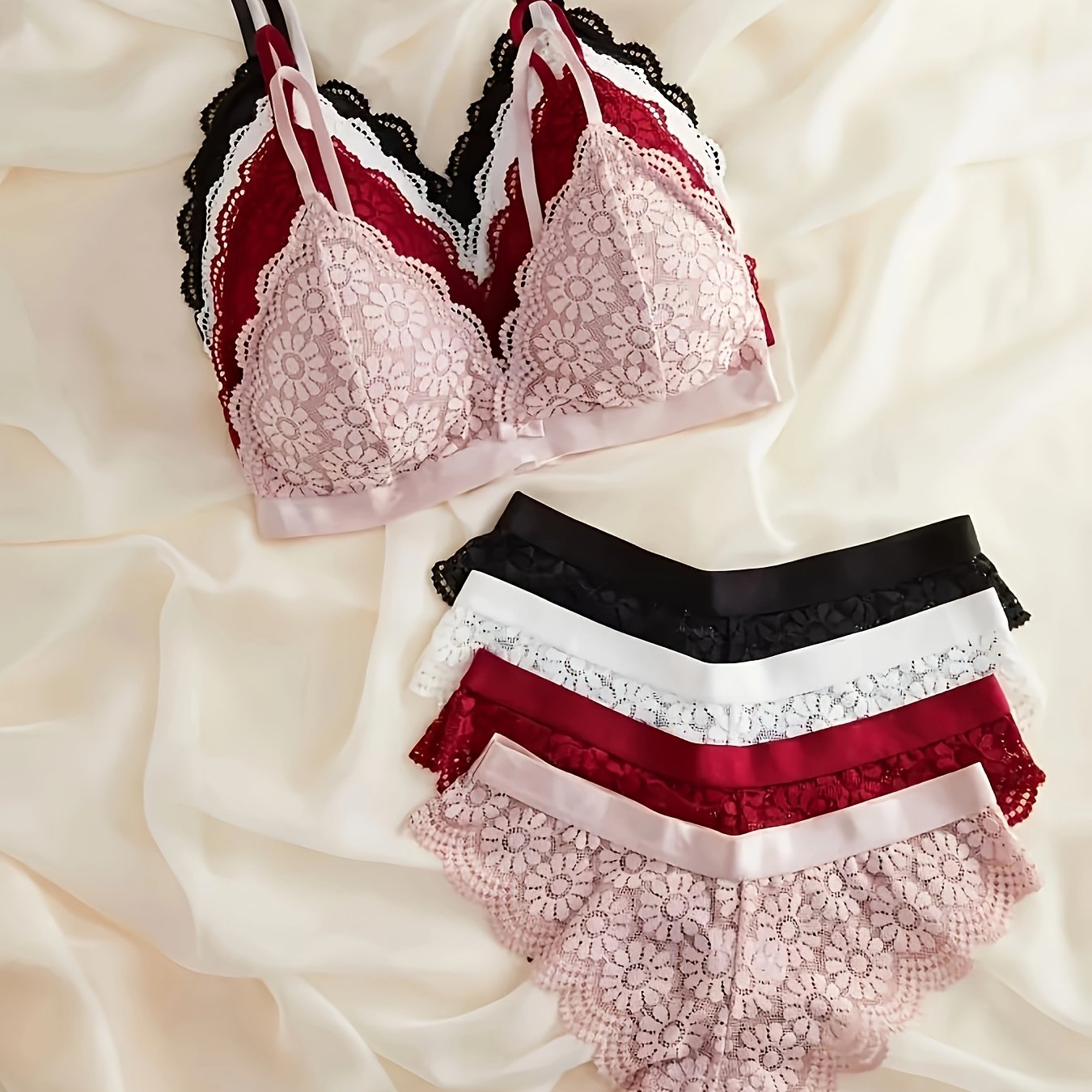 4pcs Lace Lingerie Bra Set
