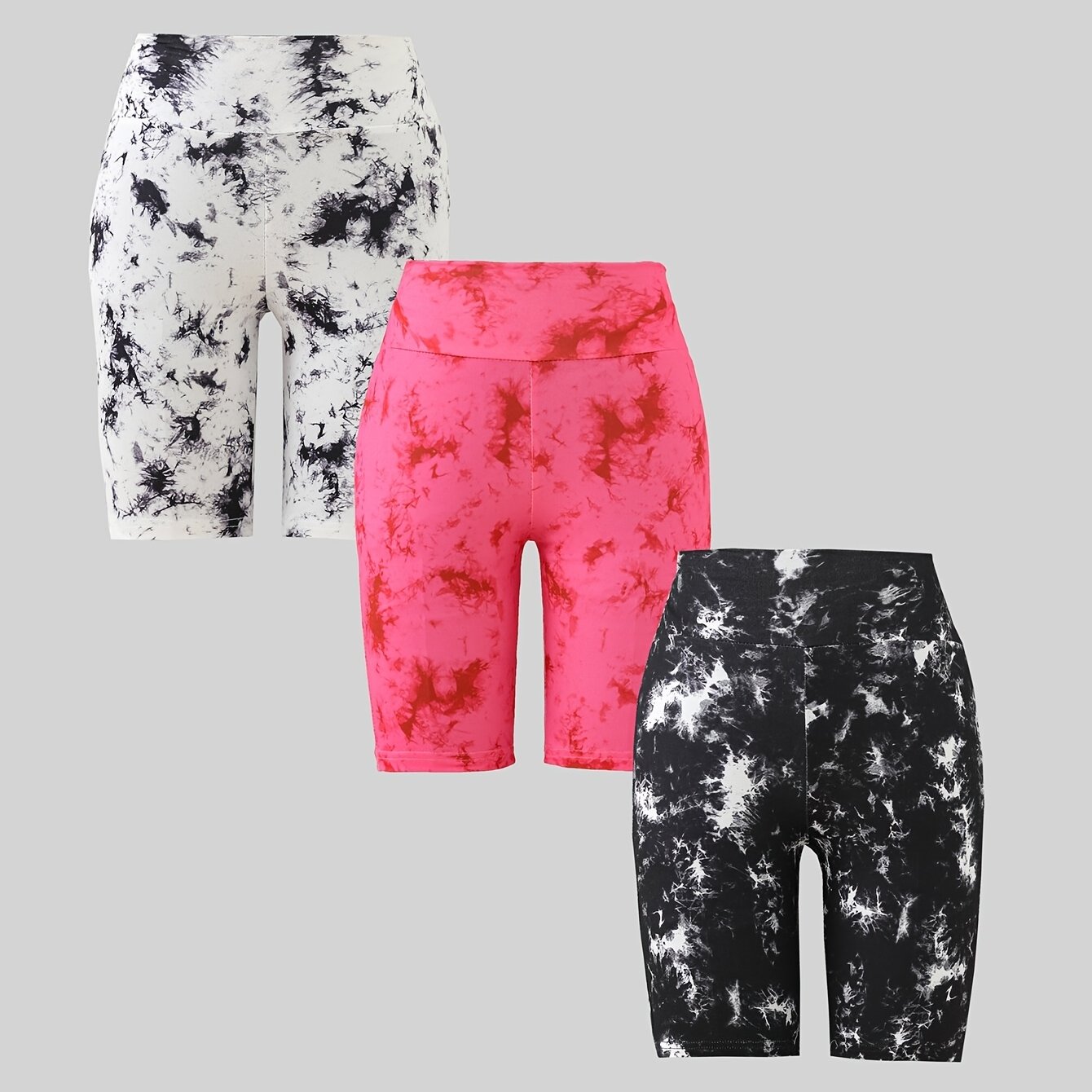 TEMU Girls' Shorts / 3pcs / Set / Teen Girls / Fashion / Casual / Sport / Mid-waist Gradient Slim-fit Yoga Jogging Pants, Perfect For Outdoor