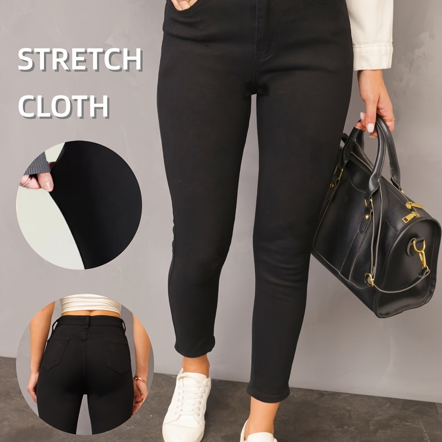 Women's Black Stretch Versatile Long Pants Denim Jeans