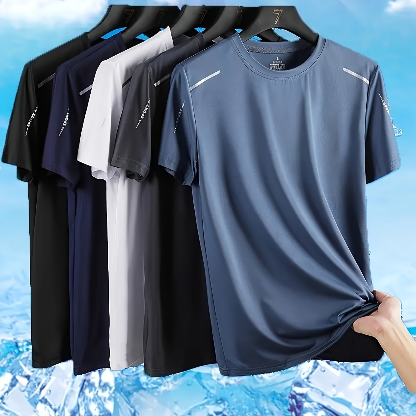 E-shop 5-teiliges Set Herren Quick--T-Shirts – Atmungsaktiv, Feuchtigkeitsableitend, Rundhals, Kurzarm in Verschiedenen Farben für Fitness &