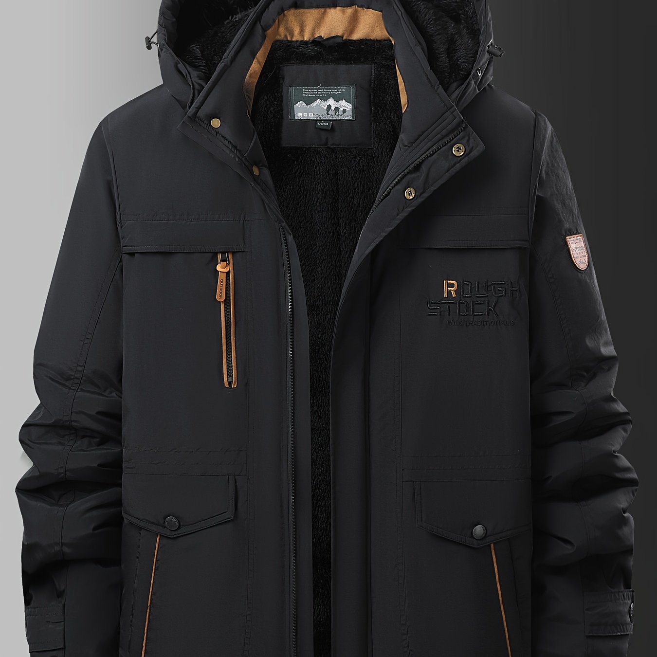 E-shop Herren Winter Jacke mit Fleece-Futter, verdickter Kapuze, Outdoor Reise Wanderjacke mit mehreren , Nylon-Gewebe