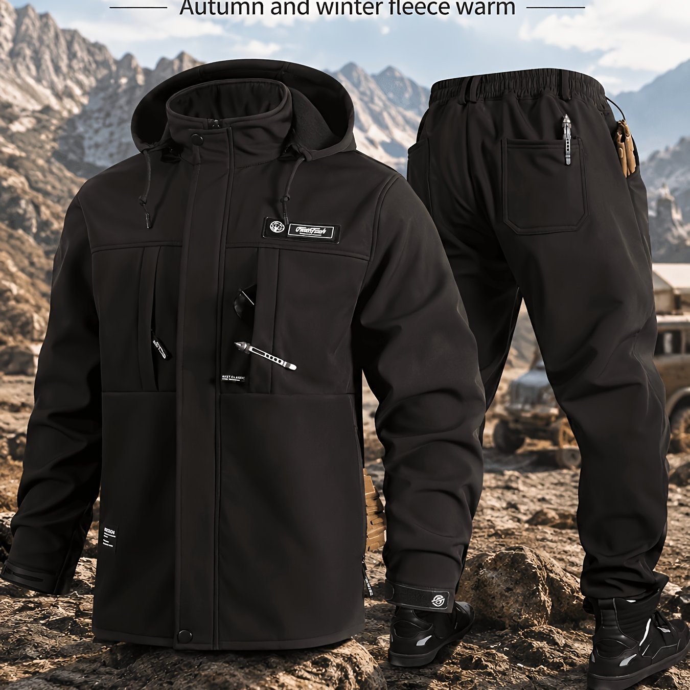 Men's Autumn Winter Thickened Fleece Tactical Set