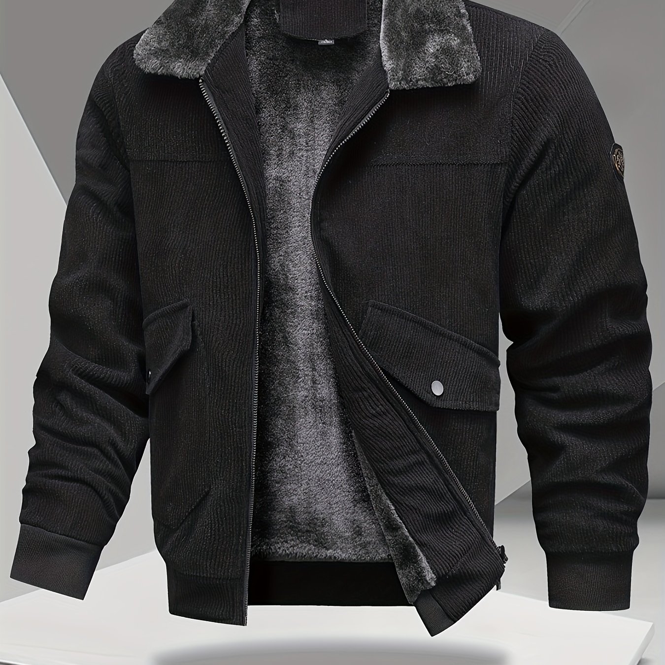 TEMU Men's Autumn Casual Fashion Corduroy Jacket Warm Lamb Collar Top