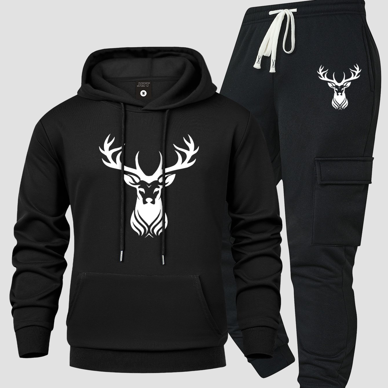 TEMU Men's Casual Hooded Sweatshirt And Multi- Pants, Drawstring Everyday Comfortable Breathable Fashion Deer Print Kangaroo Pocket Surprise Gift