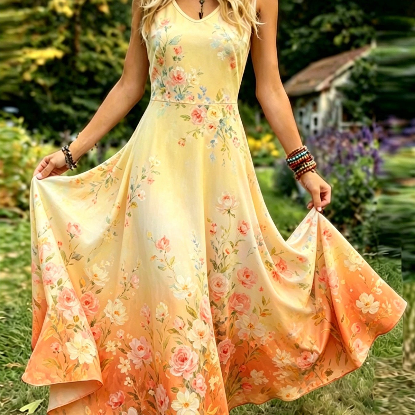 Plus Size, Women's Vintage-style Sleeveless Dress-an Elegant, Casual, Round-neck A-line Maxi Dress. Easy To Care For, Perfect For Daily Wear And Vacation Leisure.