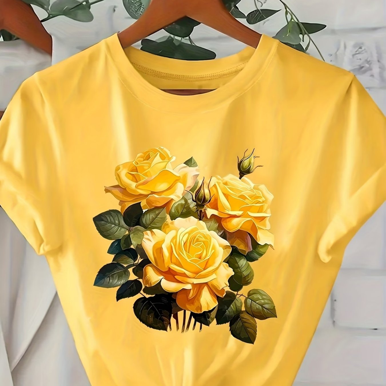 TEMU Pattern Printed T-shirt, Women's Round Neck T-shirt, Retro Street Style Round Neck T-shirt, Casual Wear And Summer, Loose 's T-shirt, Daily Wear