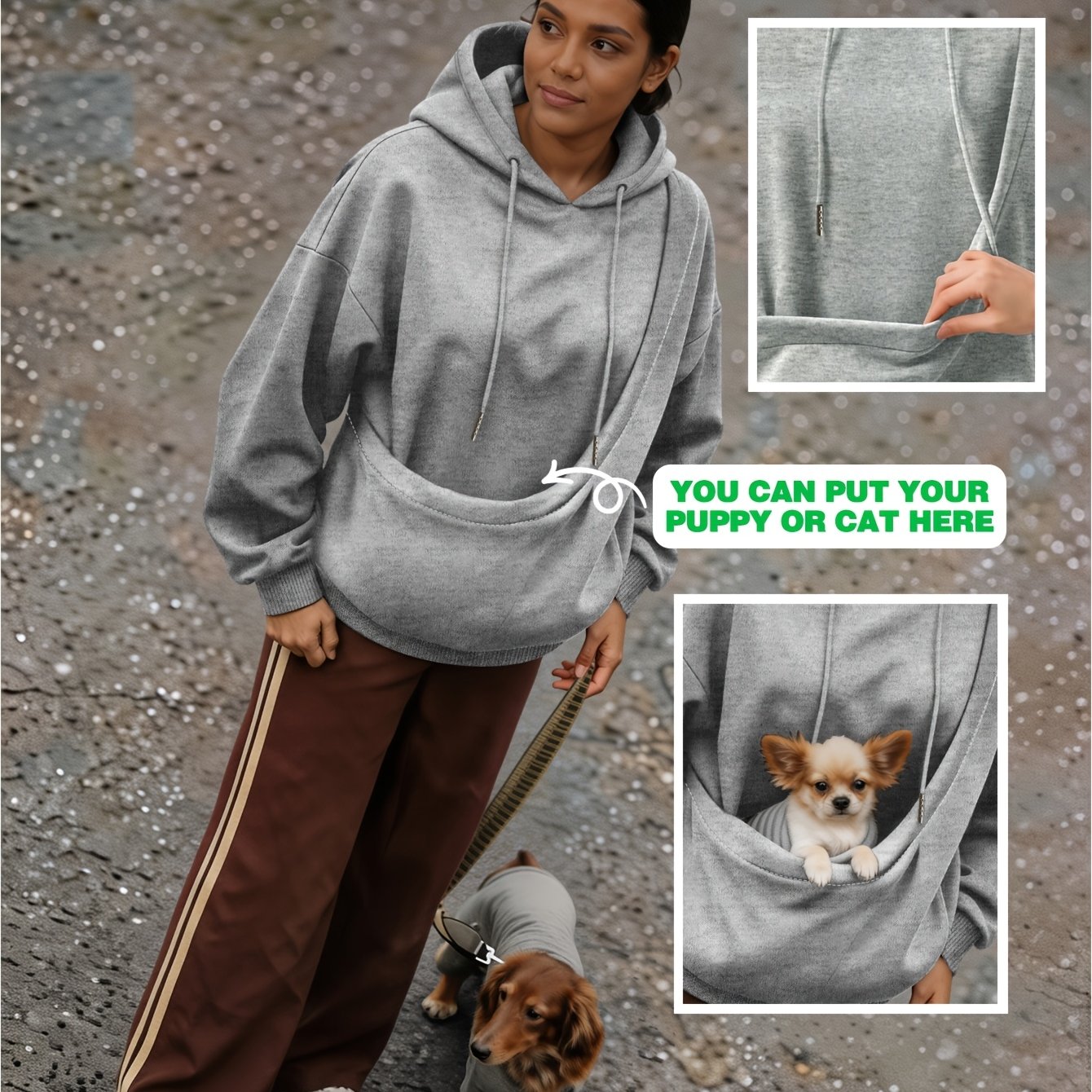 TEMU Sudadera con capucha para mujer de ajuste holgado y forrada, diseño minimalista de color liso, estilo y adorable para amantes de las mascotas,