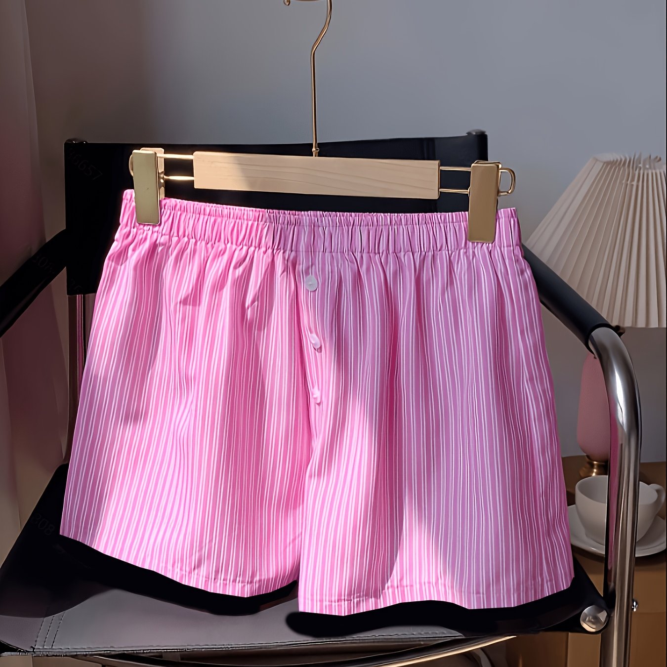 TEMU Hmy Pink Striped A-line Pants, Elastic Waist Versatile Casual Trousers   Tala