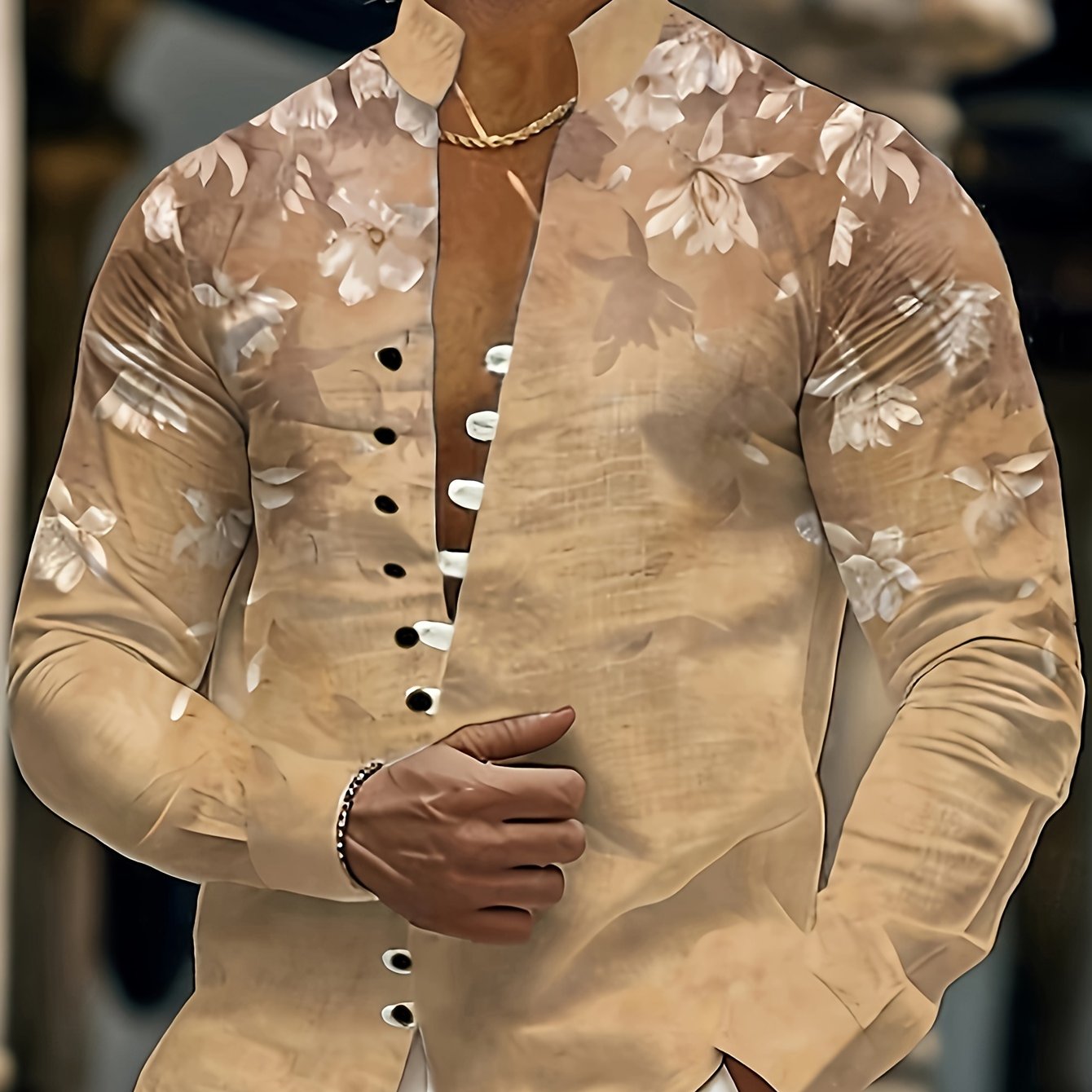 Image of Men's Fashionable 3d Printed Shirt, Casual Floral Texture Pattern Print, Outdoor Top Shirt For External Wear