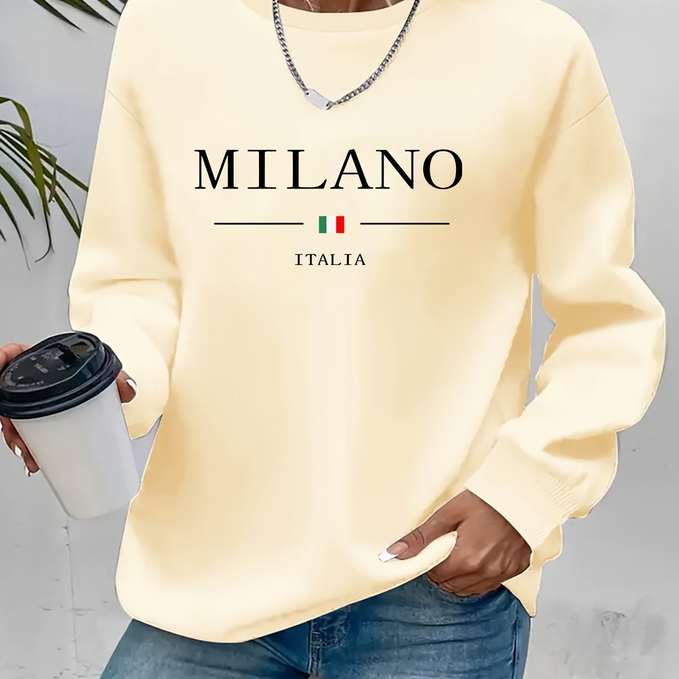 TEMU Women's Fashion Casual Long Sleeve Crew Neck Autumn And Winter Sweatshirt, Letter Flag Print Crew Neck Pullover Top