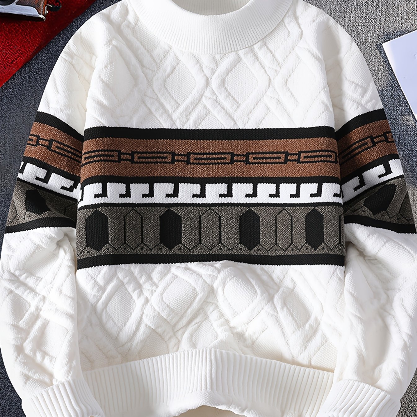 TEMU Pull à col rond rayé en pour homme, pull épaissi jacquard pour automne-hiver 1025-3