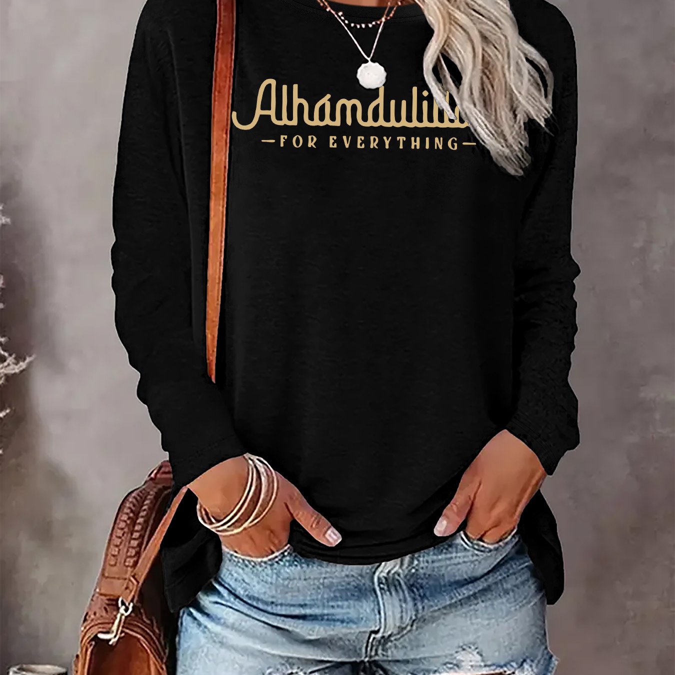 TEMU Graphic Print T-shirt, Long Sleeve Crew Neck Casual Top For Spring & Fall, Women's Clothing