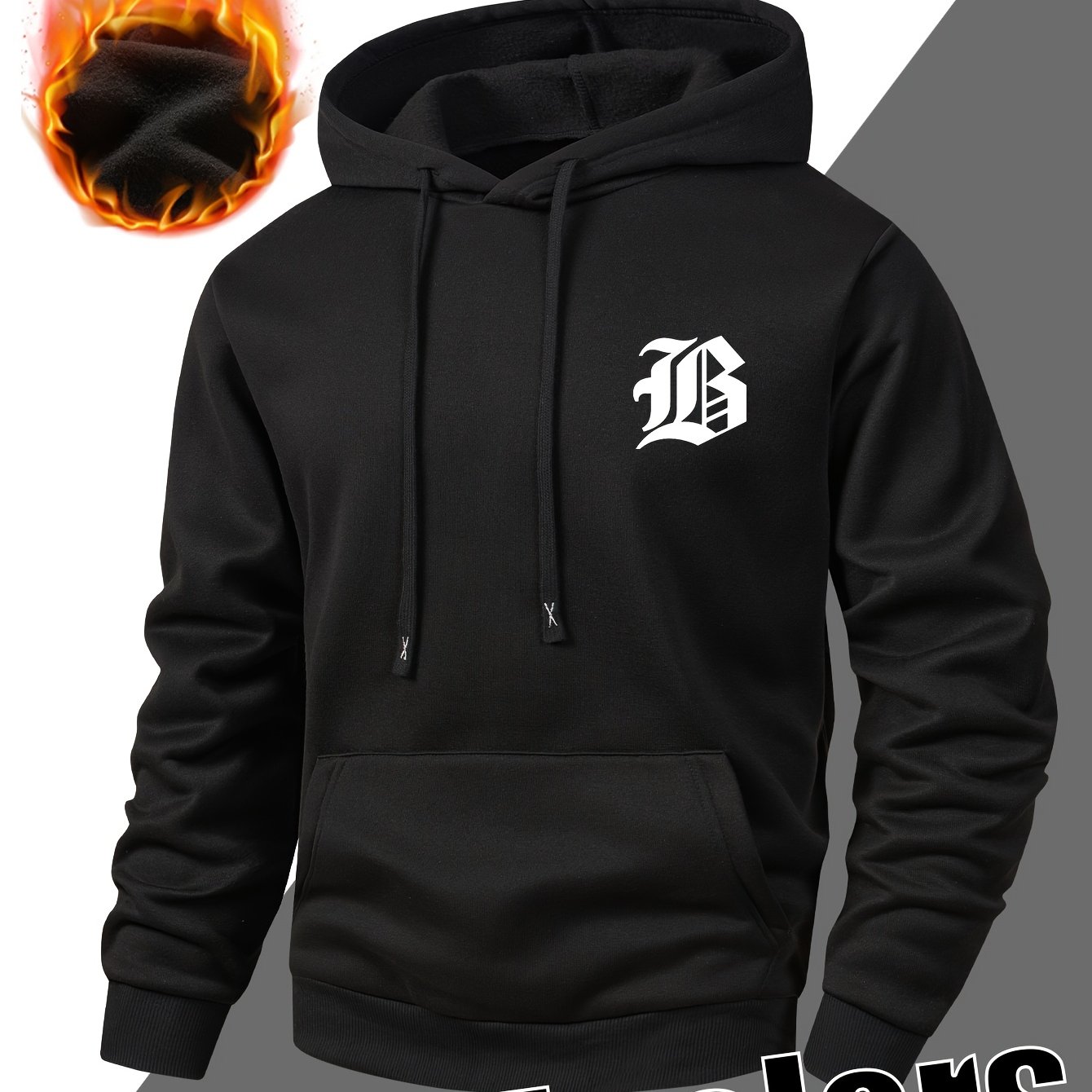 TEMU Men's -lined Warm Hooded Sweatshirt - Winter Pullover, Loose Fit Oversized Printed Hoodie Winter Clothes For Men