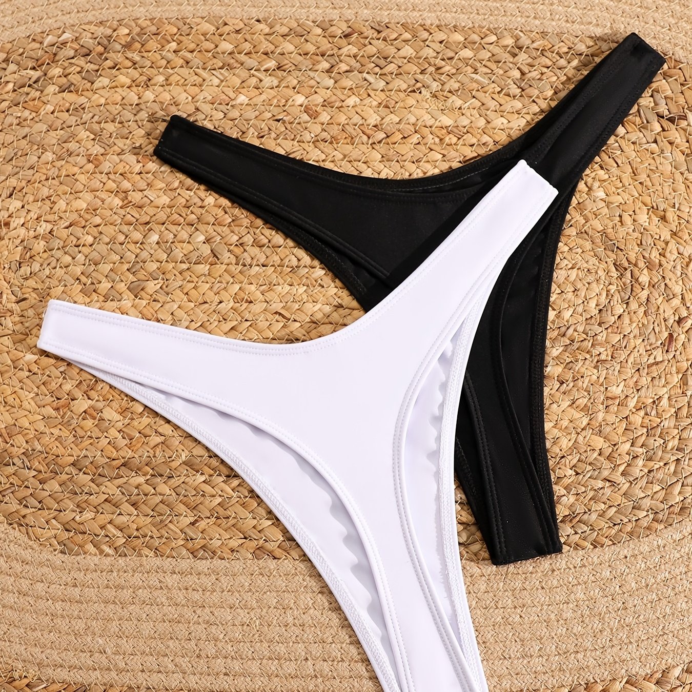 TEMU 2pcs Women's Sexy Solid Color Bikini With Black-and-white Contrast Two-style Swim Trunks, Perfect For Vacation & Beach