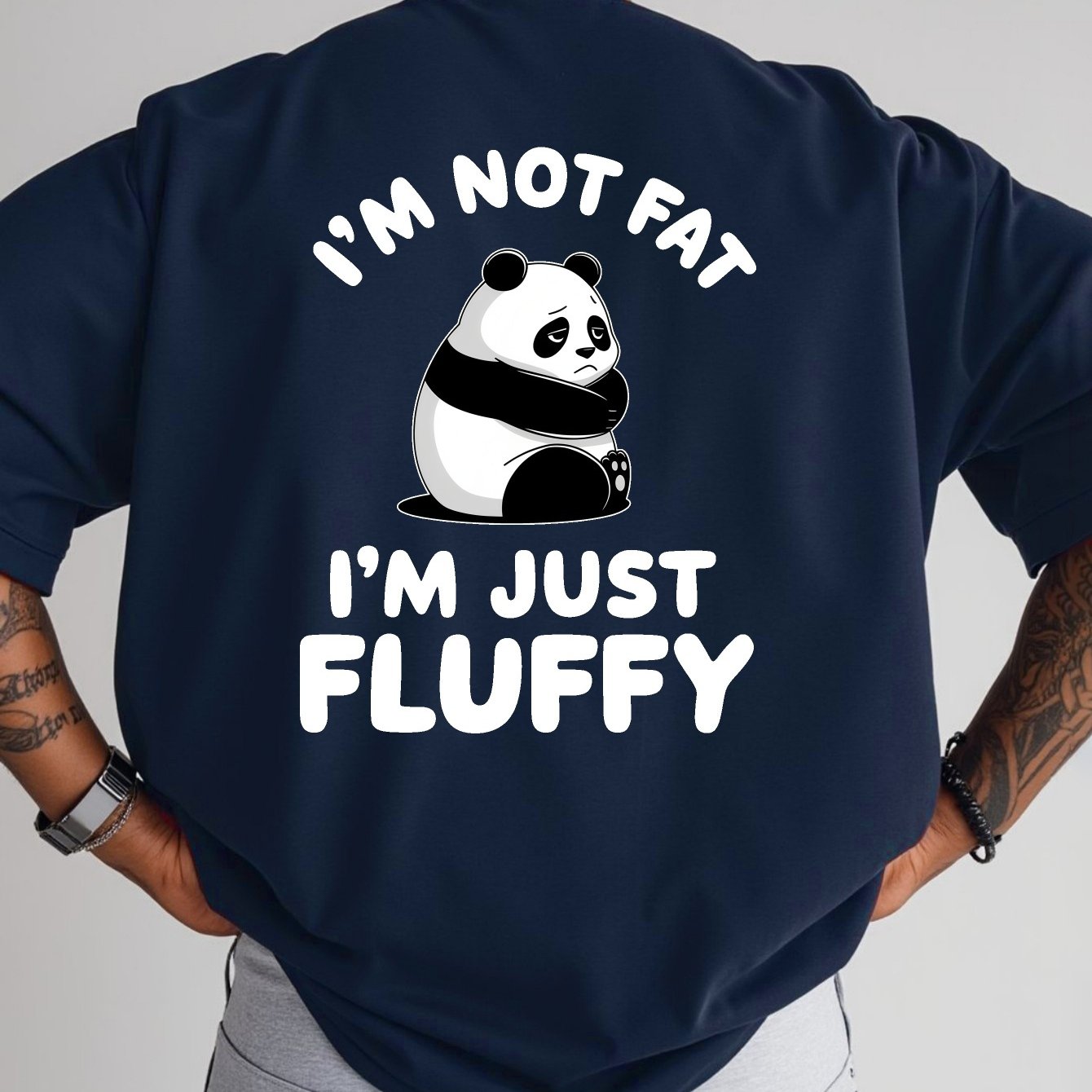 TEMU [printed Design - Not Embroidery] 0321 , I Just Have Of Meat. Men's Plus Size T-shirt - Casual Crew Neck Short Sleeve, Summer Top With Panda