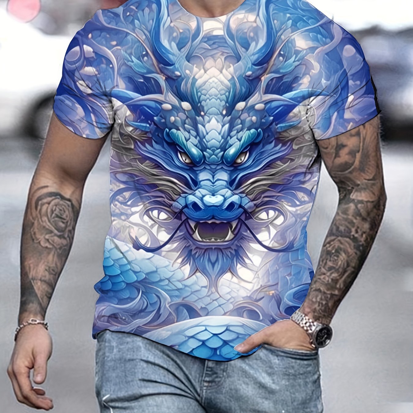 Men's New Year Red Dragon Print Fashion Graphic Breathable - Temu