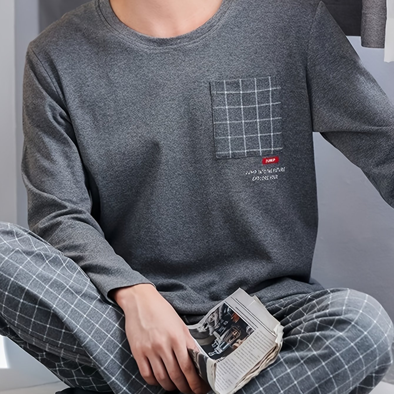 Image of Brand +5.5% , Men's /autumn Long-sleeve Pajamas, Outerwear Loungewear, Simple Casual Plus-size Set