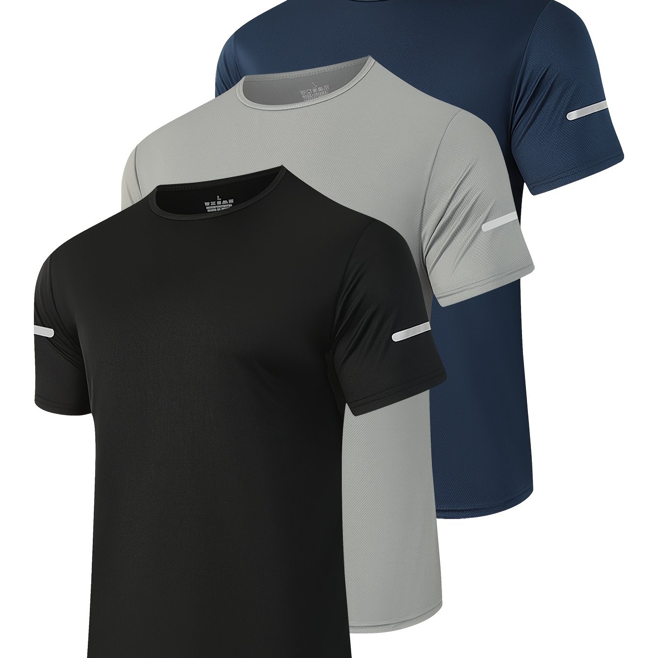 E-shop 3 Stück Herren Quick-Dry Atmungsaktive Polyester Rundhals-T-Shirts – Einfarbige Sportshirts für Laufen, Radfahren, Basketball, Angeln –