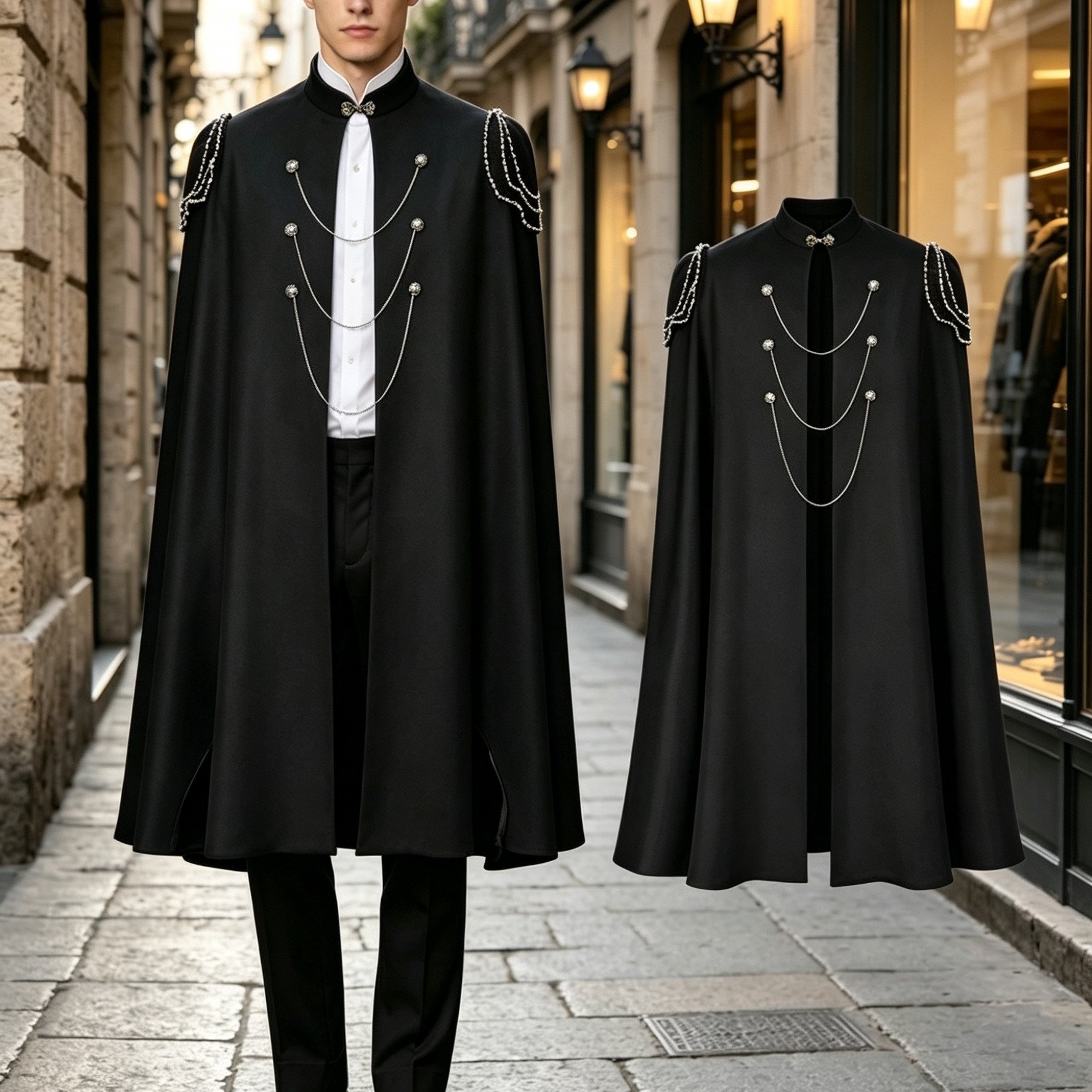 TEMU Medieval Gothic Style Cloak Cape, Dark Themed Costume, Vintage Cape For Christmas Parties And New Year's Eve, Outerwear Cape With Chain