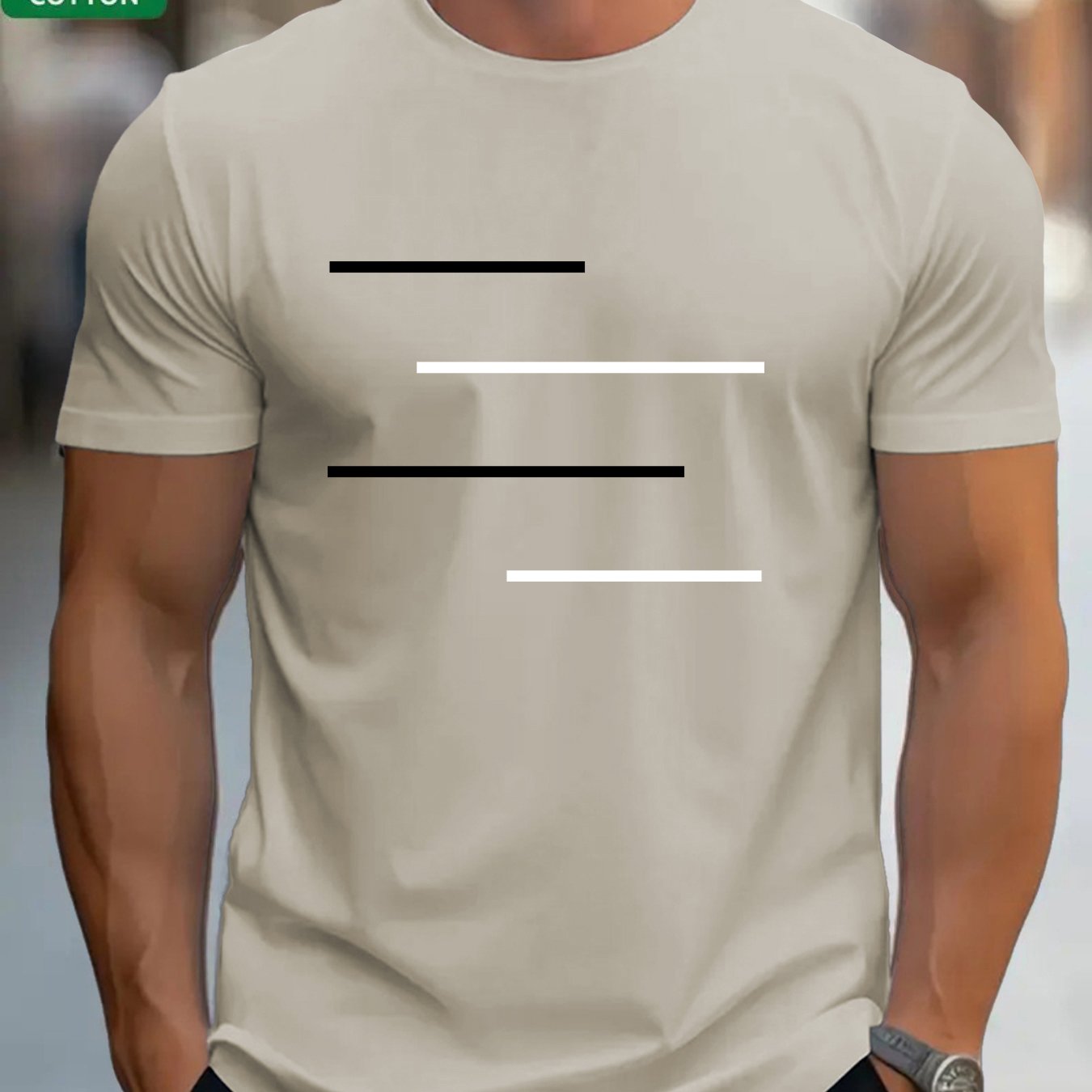 Image of Tm62 Men's Pure 100% Striped Print Short Sleeve T-shirt, Comfortable And Breathable For Rest, High Quality And