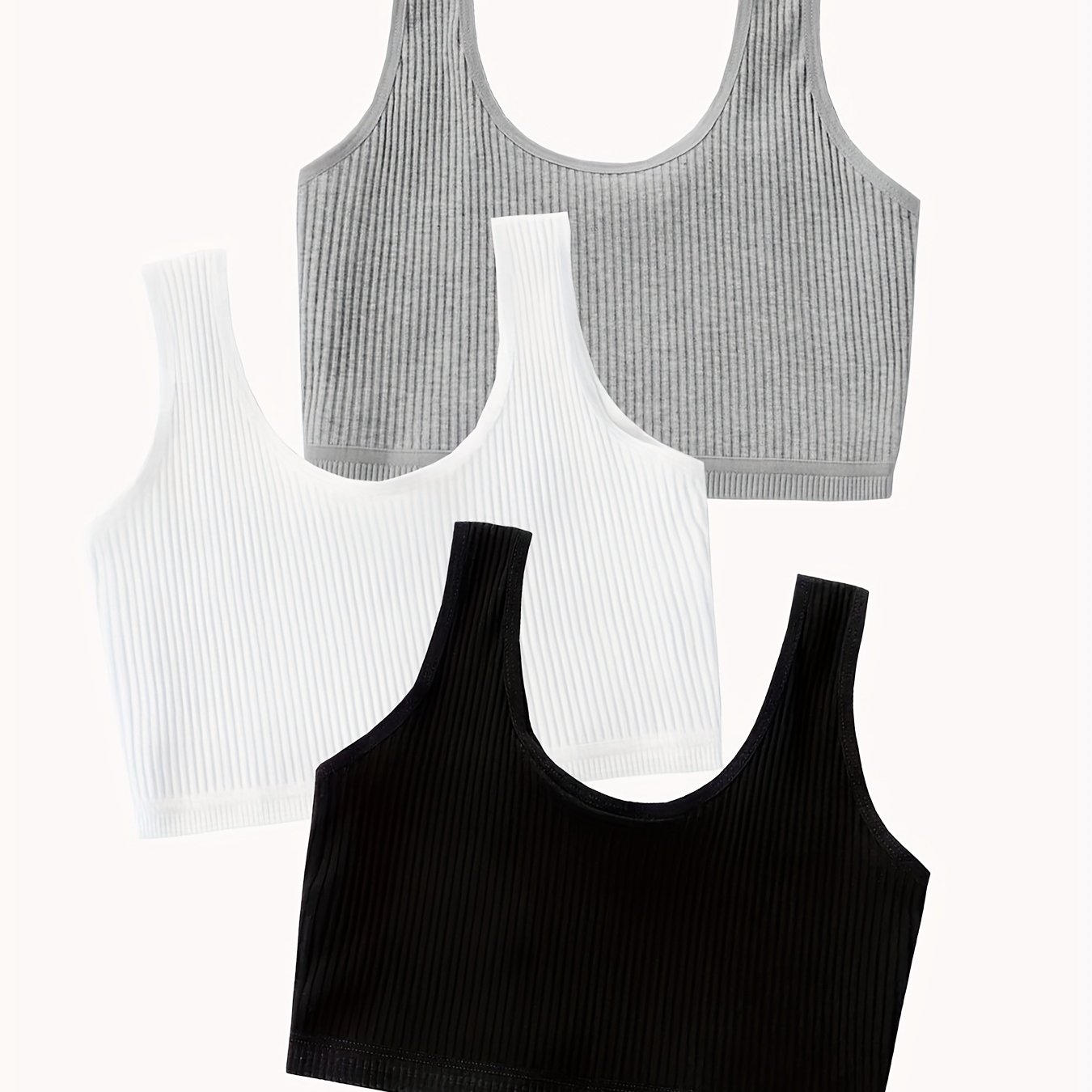 Image of 3-pc Of Solid Color Camisole Underwear For Girls Aged 7 To 12, Sweet, Fashionable, Comfortable, Breathable, Suspender Top, Special For Students' Development Stage, For Teenager, For Teenager