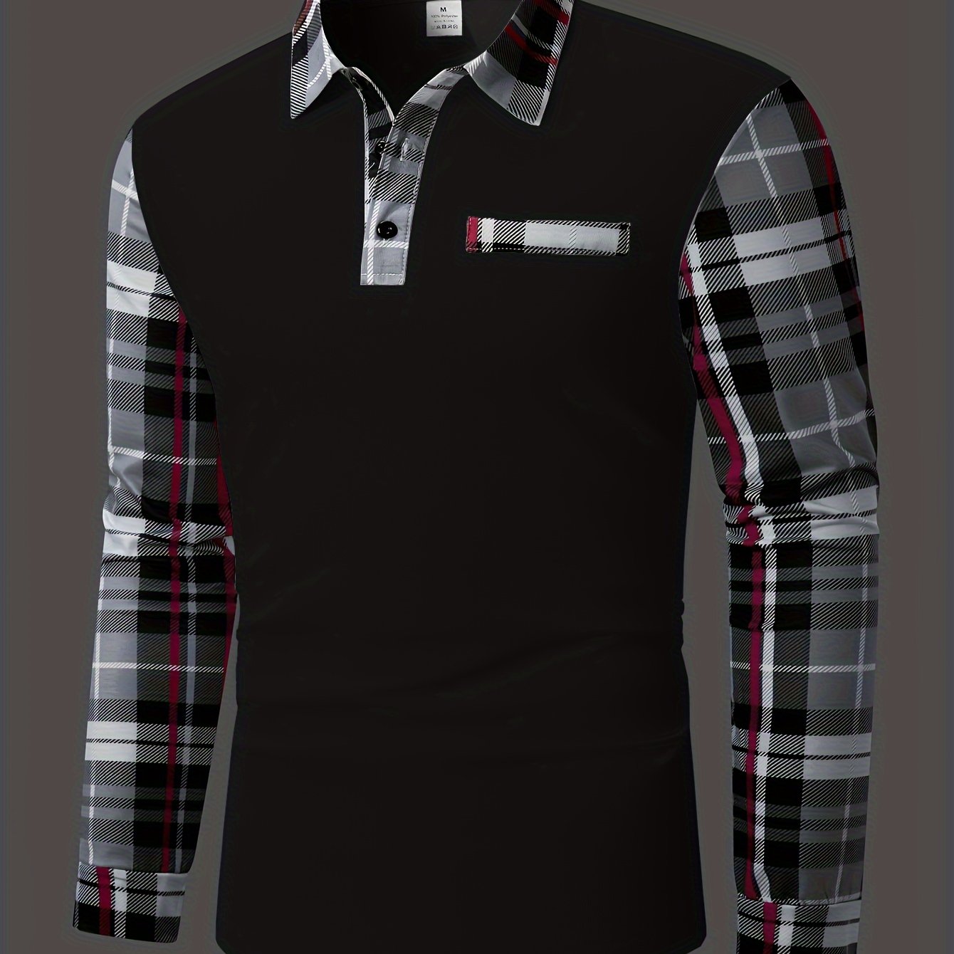 Image of Men's Long-sleeve Shirt For Daily Work Wear, Spring/autumn Style, With Plaid Pattern And Chest Appliqué Design, Featuring A Fashionable For Casual Attire