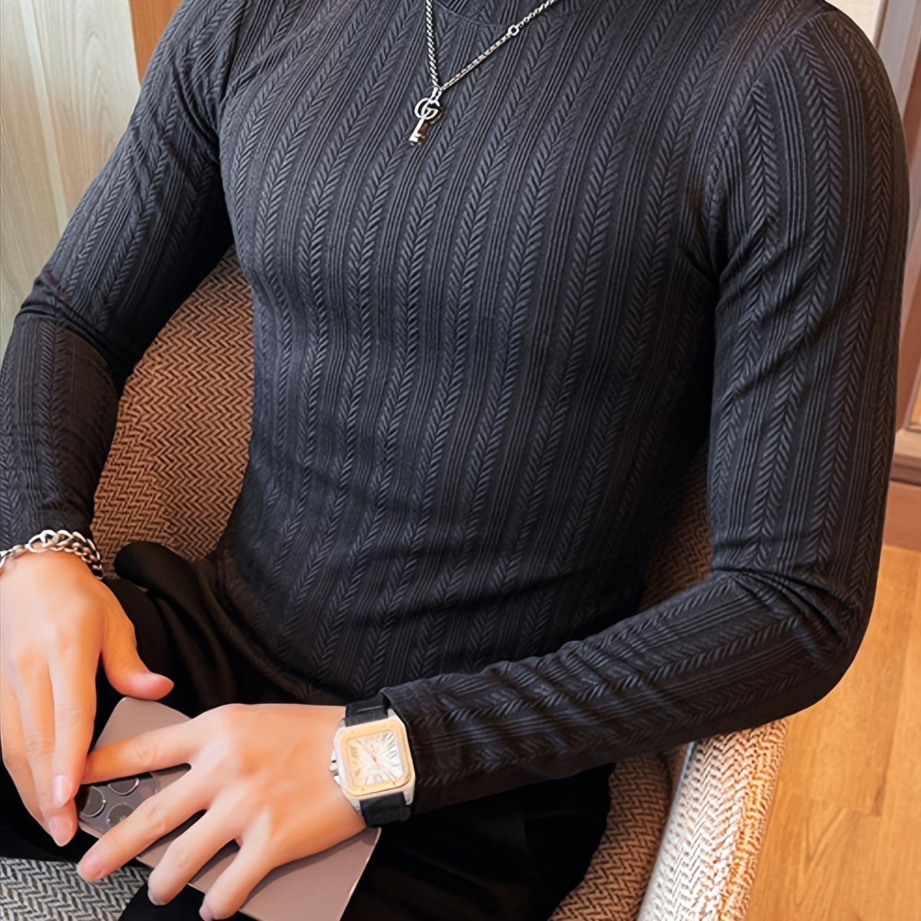 TEMU T-Shirt a Maniche Lunghe Slim-Fit da - Casual & Elegante, Perfetta per /Inverno, Lavabile in Lavatrice