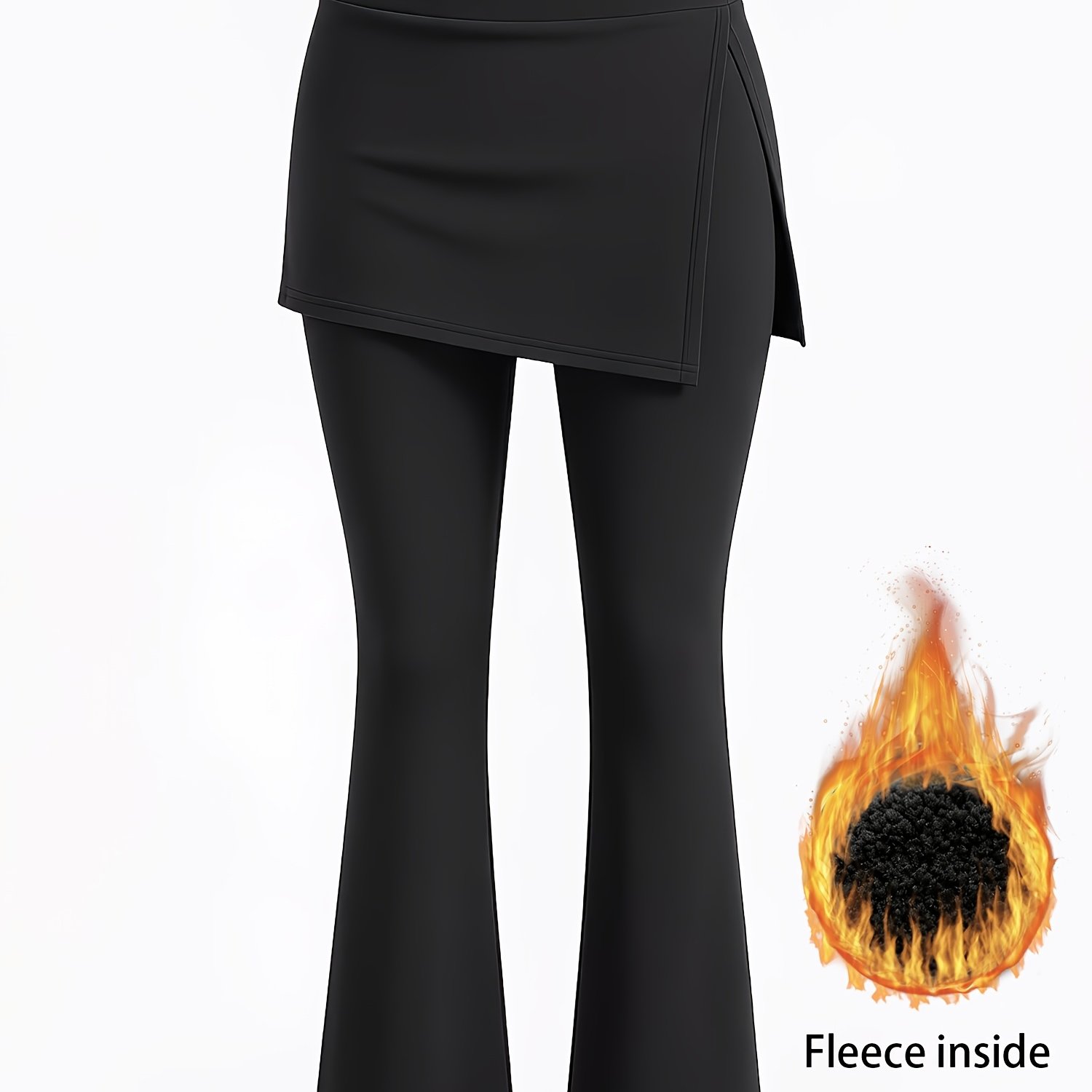 TEMU Gonna-gonna da donna /inverno foderata look 2 in 1, Pantaloni a d'elefante aderenti da donna, Pantaloni casual da +