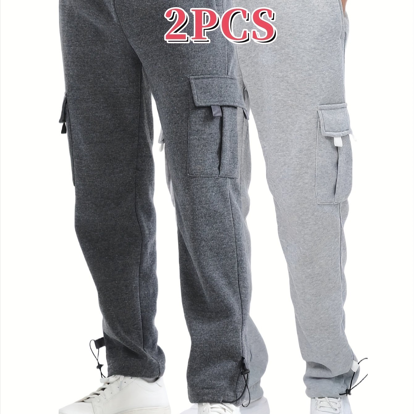 TEMU 2 pezzi Pantaloni casual da multi-tasche Cargo Pantaloni Joggers in pile Pantaloni lunghi retr簷 casual stringenti alla caviglia, Essenziali