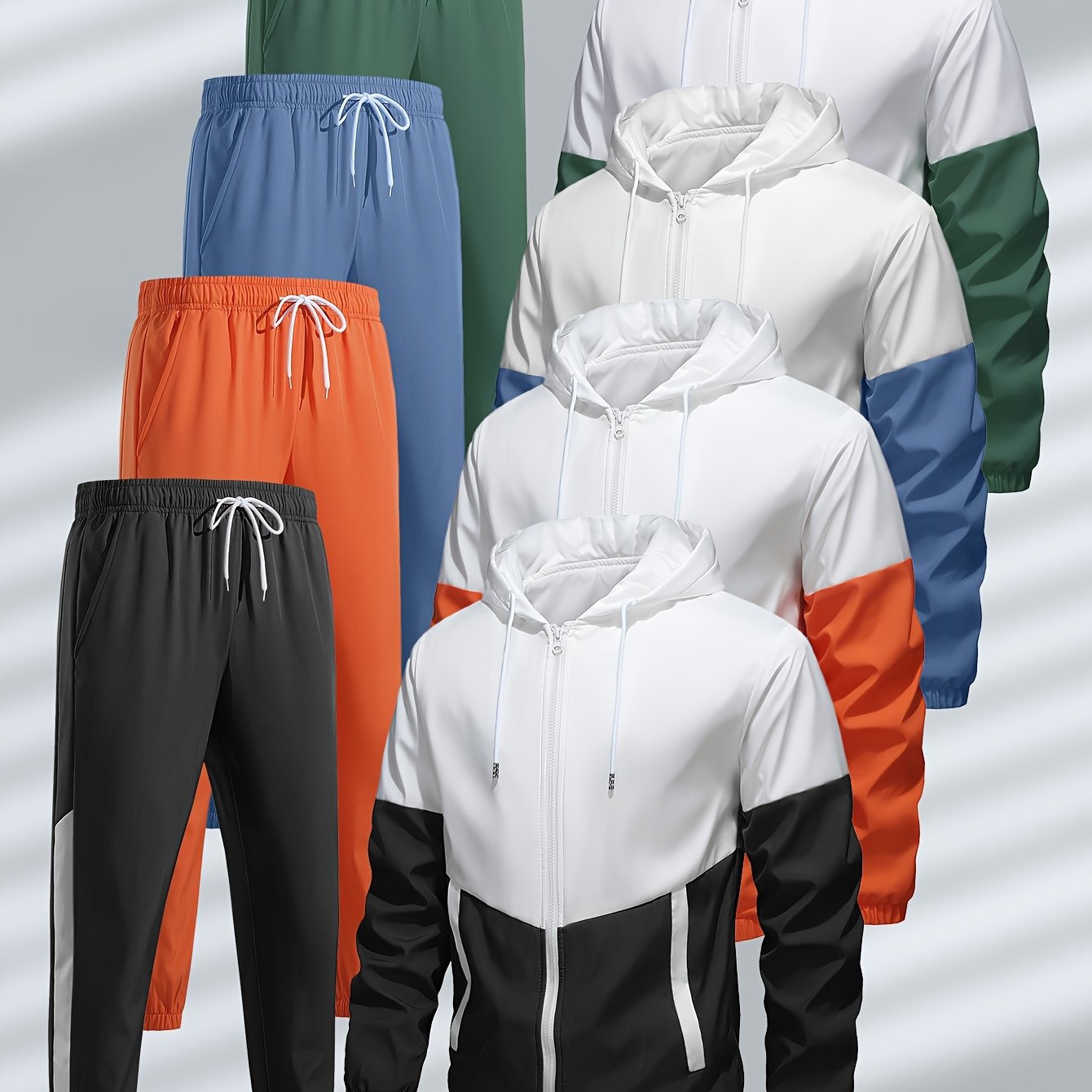 TEMU 8pcs 8pcs Set Of Men's Sportswear Suit With Zippers And Drawstring Pockets, Casual Sportswear In Multiple Colors, Halloween Gifts, Holiday Gifts