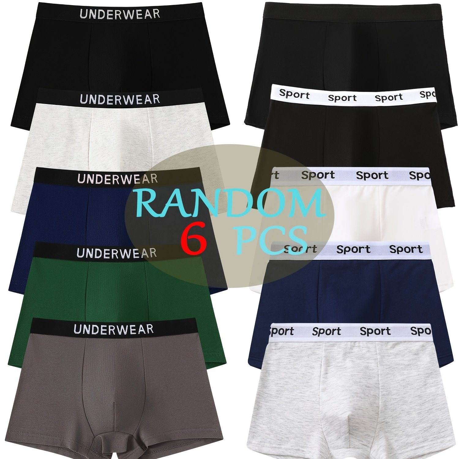 6pcs Of Boys' Boxer Briefs, Solid Color, Elastic, Soft, Breathable, And Comfortable, Suitable For Children Aged 9-14