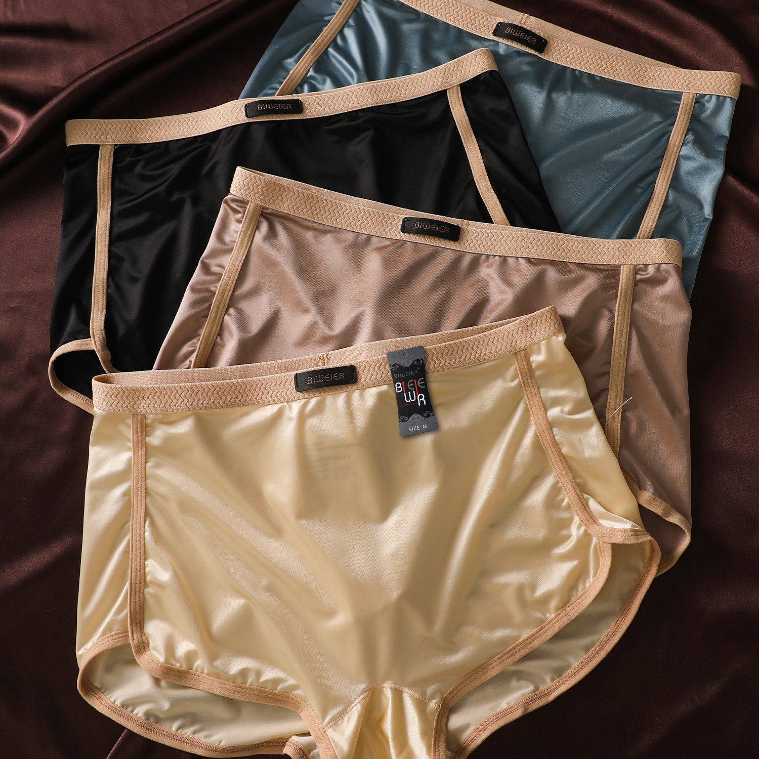 Image of 4pcs Biweier Women's Satin Briefs, High-end And Light Luxury, Soft And Comfortable, Stretch Waistband, Fashionable Underwear, Suitable For Women's Casual Sports