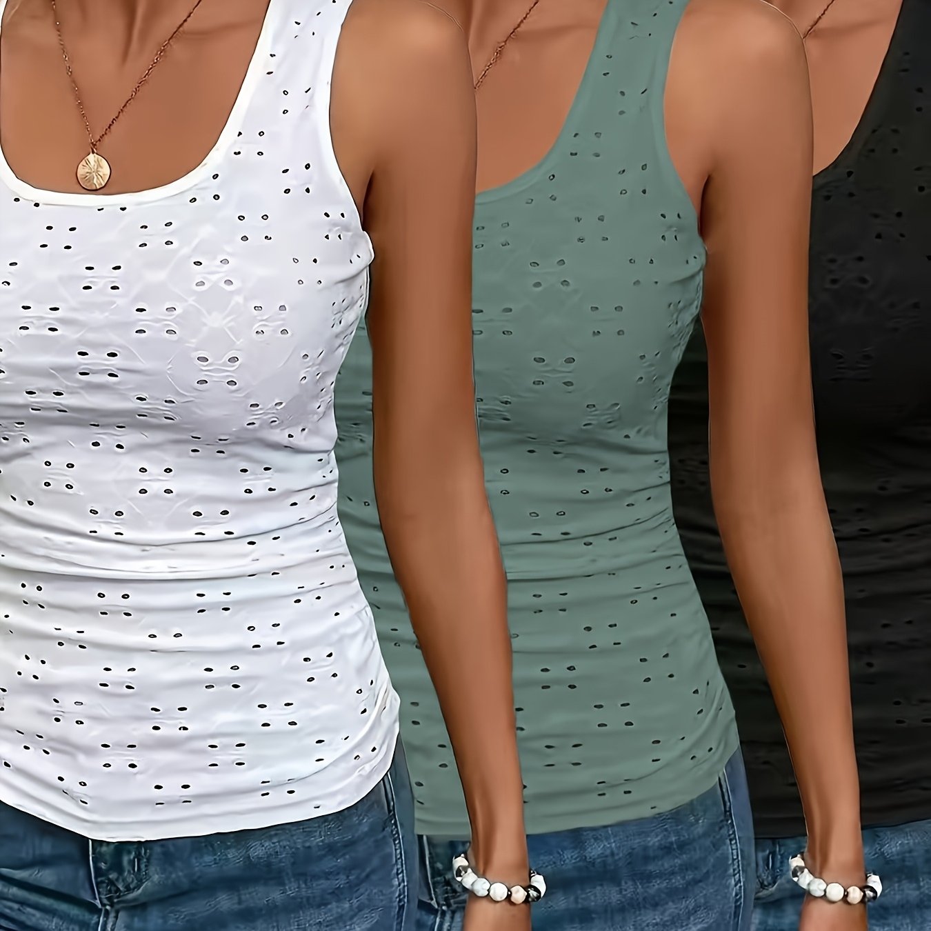 E-shop Set mit 3" Hohle, atmungsaktive, ärmellose Weste, Damen Slim -Ausschnitt, einfarbig, für innere und äußere Tragung, Frühlings, Sommer- und