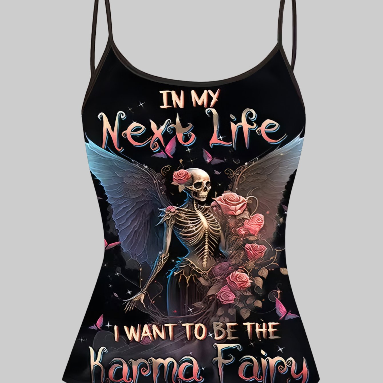 TEMU 1pc Causal Fairy Skull Print Spaghetti Strap Top, Dark Gothic Style