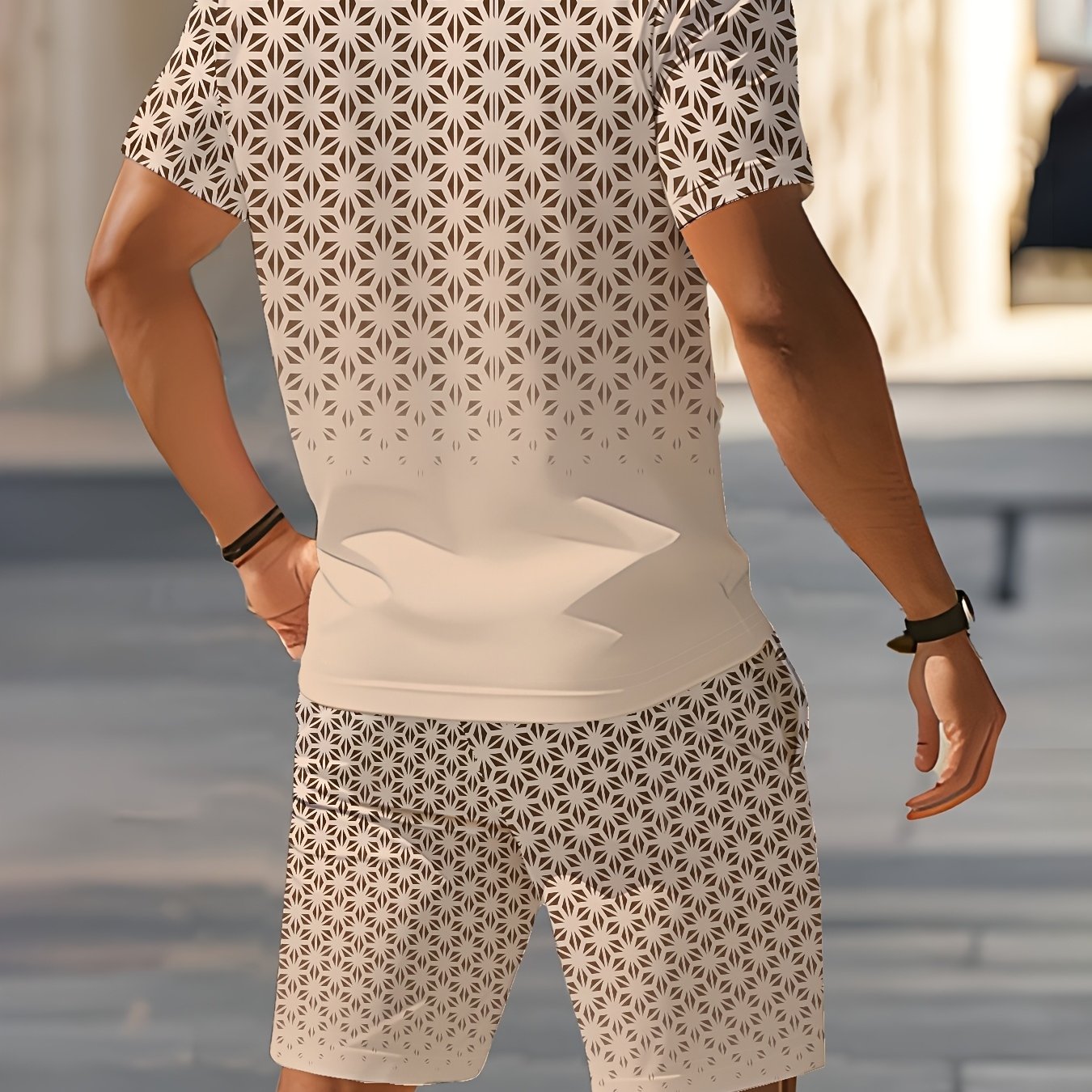 Image of [2ps]two-piece Men's New Shirt Set: Short-sleeved Top+ Elastic Waist Pocket Shorts, Breathable Mesh, Suitable For Outdoor Sports, Leisure, And Golf