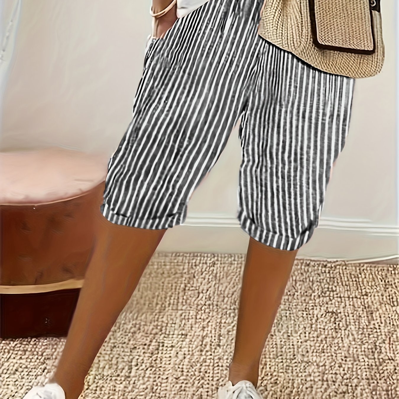 First-class Order - Vintage Striped Casual Bow Knee-length Pants - 0346