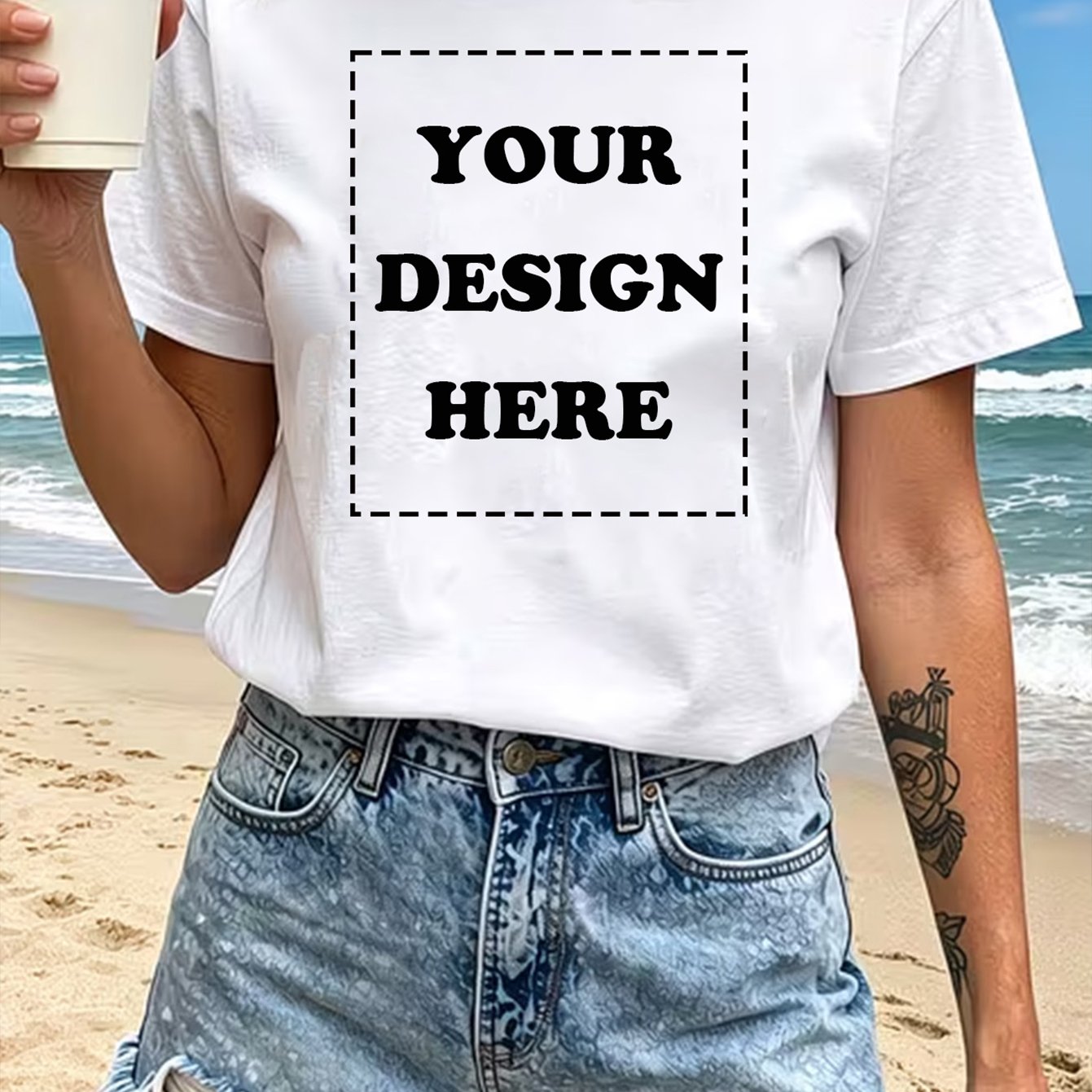 TEMU Women's Custom Photo T-shirt - Personalized With Your Own Pictures, Breathable Retro Round Neck Tee, Ideal For Special Occasions, Photos Of