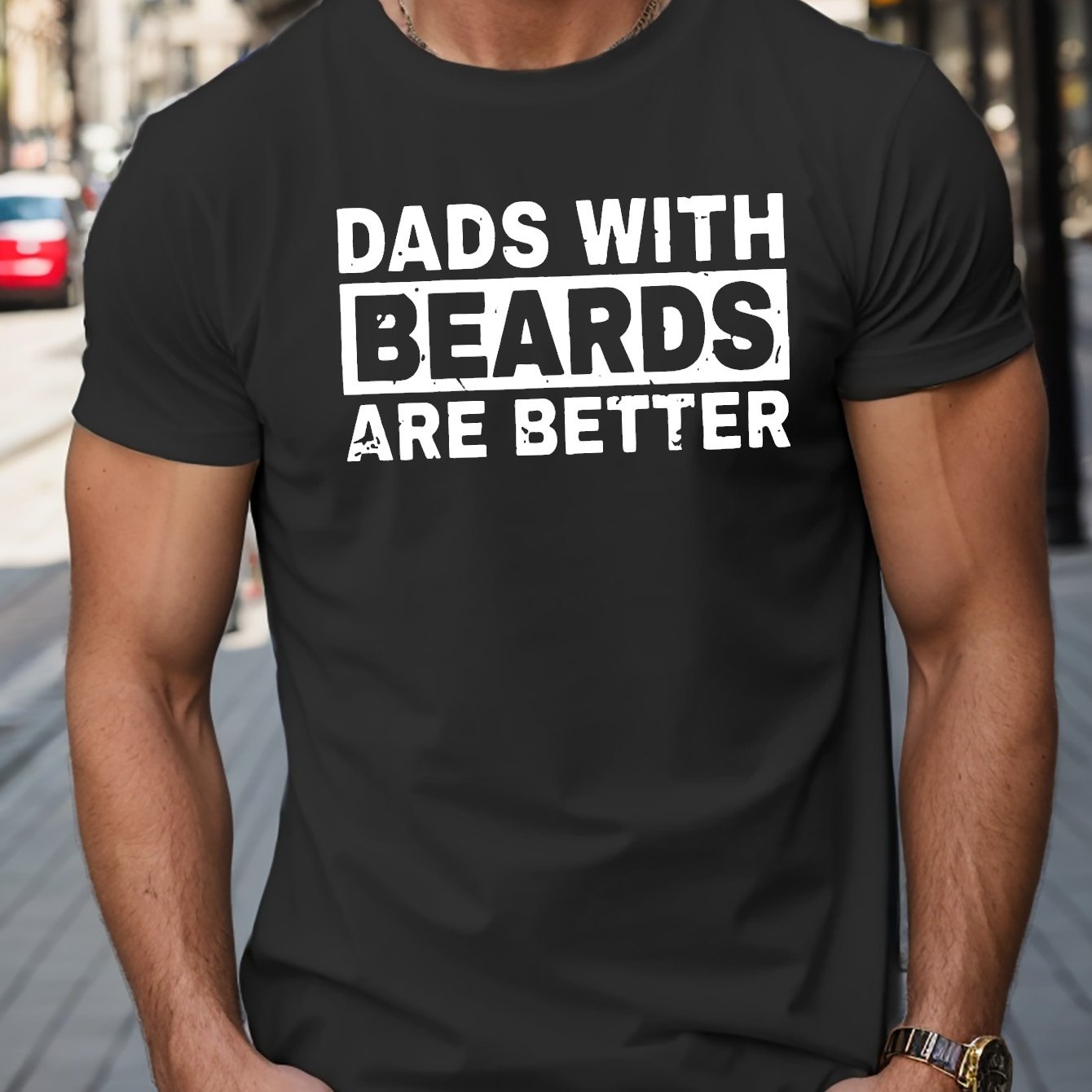 TEMU Dads With Beards Are Print Men's Short Sleeve T-shirts, Comfy Casual Breathable Tops For Training, Jogging, Outdoor Activities