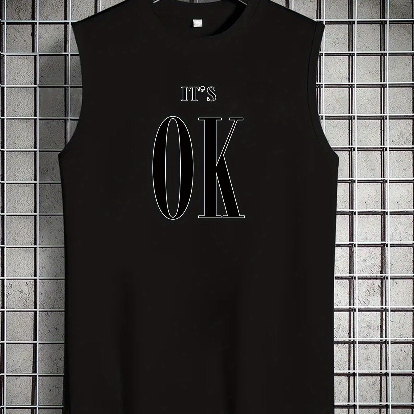 TEMU Ok Print Men's Tank Top, Casual Sleeveless Athletic Tank Top, Breathable Comfy Tops, , Youth, Round Neck