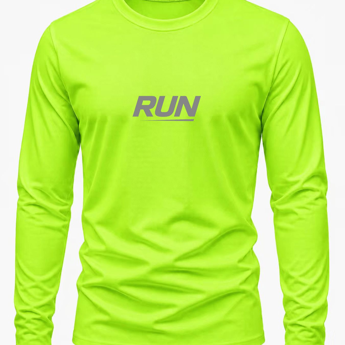 TEMU Clean-cut Lines, Run Print, Breathable Mesh Fabric, Long-sleeve Top For Outdoor Running, Fitness, And Everyday , Suitable For Spring And Autumn