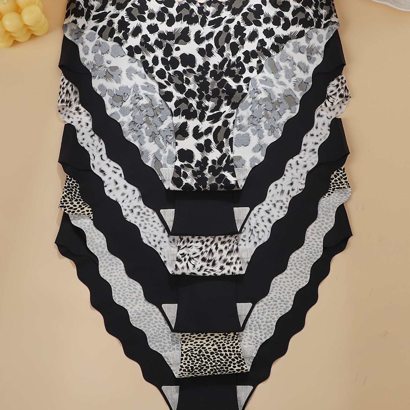 E-shop 6er-Pack - Leopardenmuster, Unifarben, Damen Unterwäsche, Bequeme Nahtlose Damen Slips, Wellenform, Lifting Taille, Spitze, Sport Fitness Damen