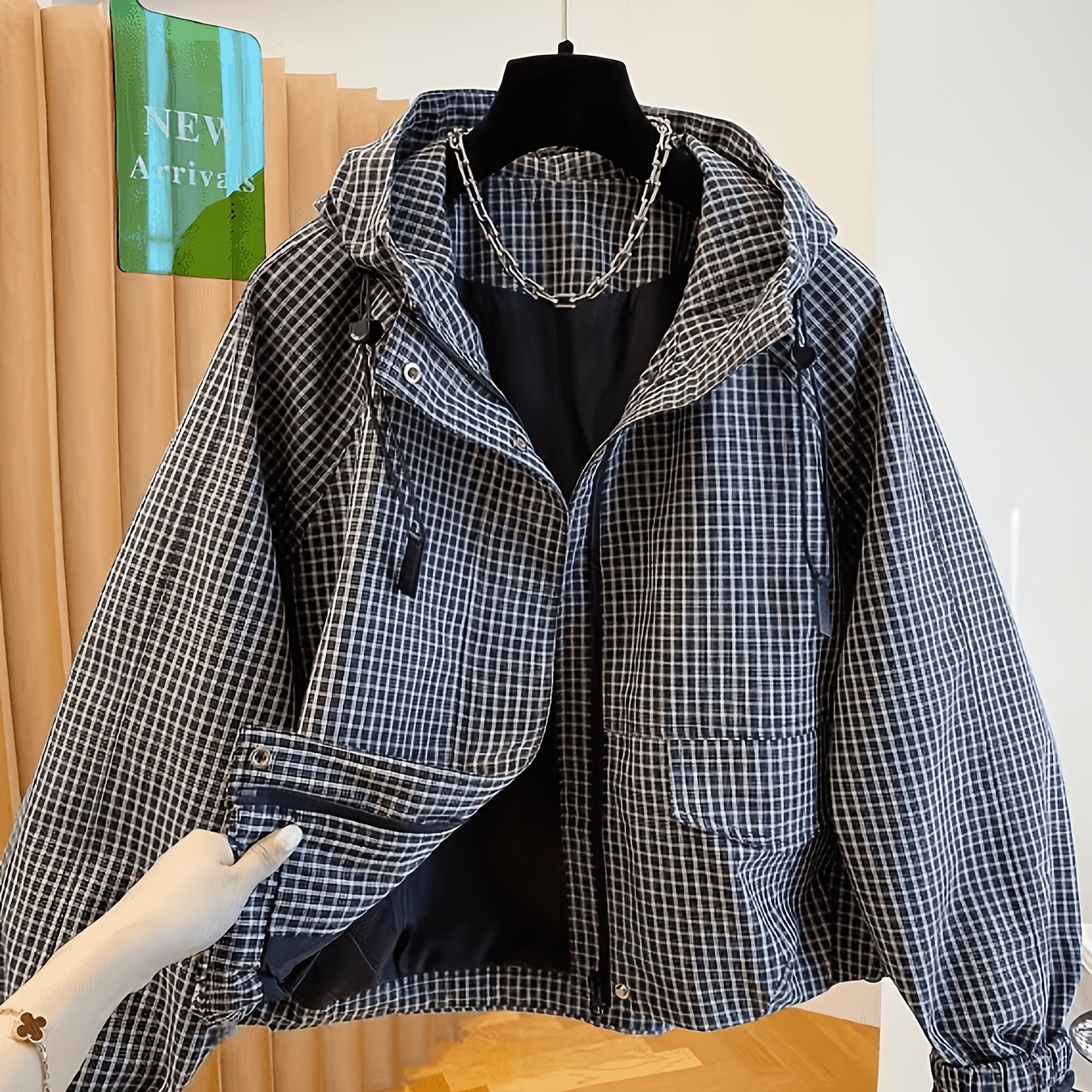 TEMU New Korean-style High-end Hooded , Loose Casual Cropped Jacket Top For Spring And Autumn