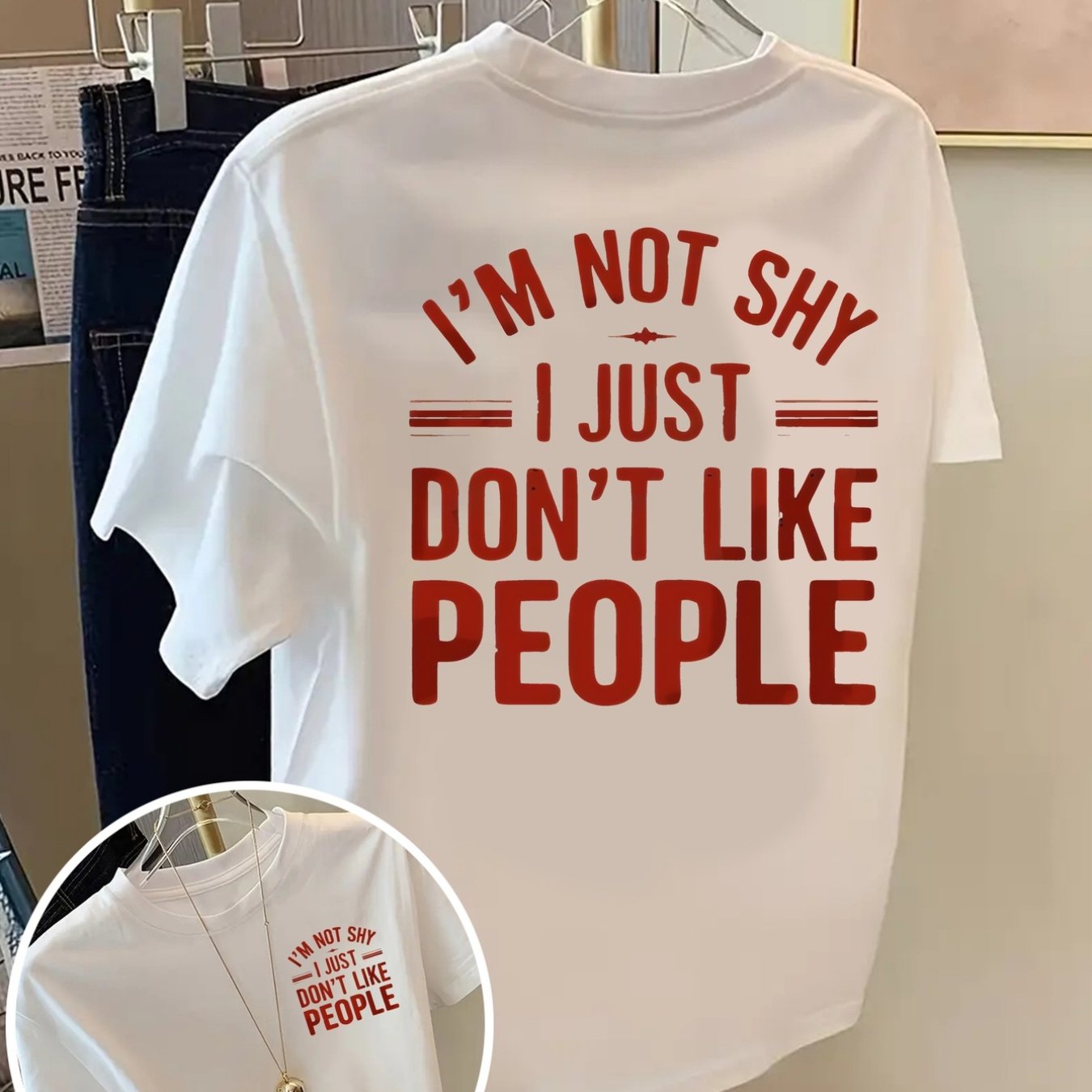 TEMU Front And Back Shortsleeve Tshirt , Shy I 't Fashion Print Women's Spring And Summer Trendy Print Tshirt, Fashionable And Trendy Item
