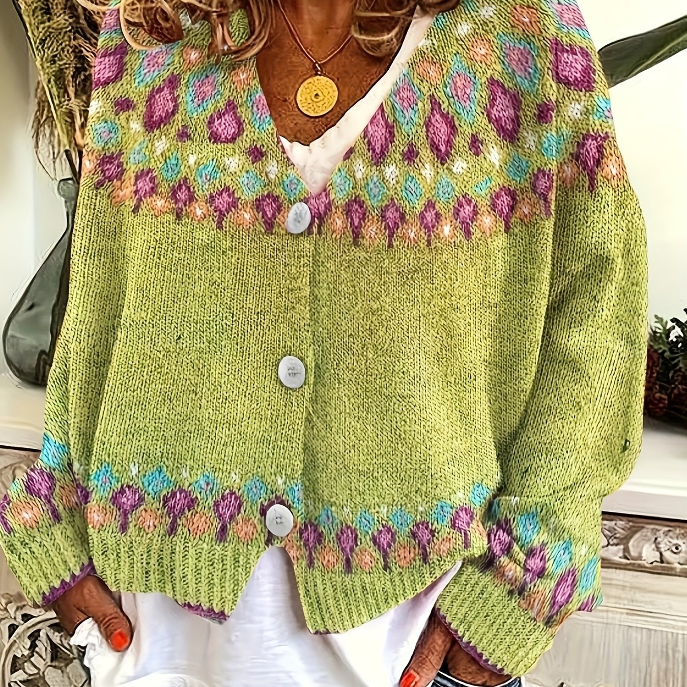 TEMU Fair Isle 스타일 뒷면 가디건