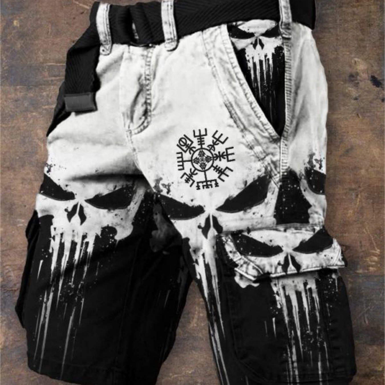 Single-piece Pants(no Belt) Not Denim Size New European And 2d Retro Art Printing, Trendy Five-point Shorts, Casual Men's Pants, Gift- Products, Plus Size