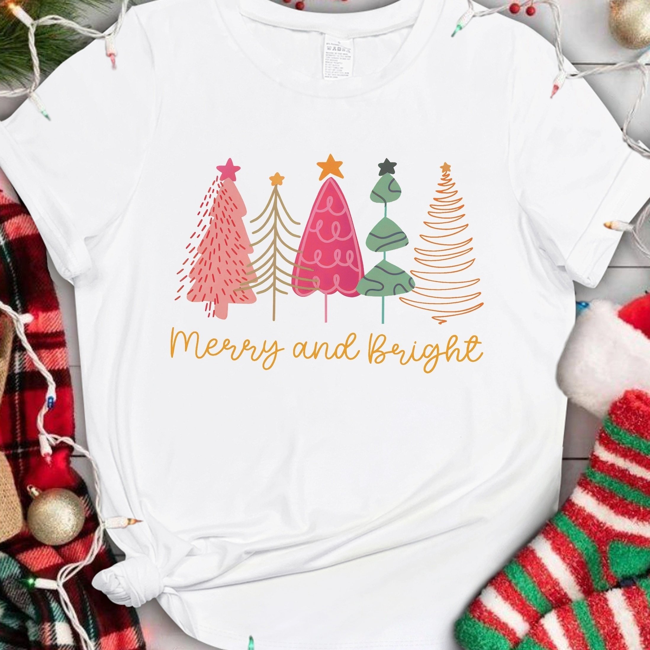 TEMU Christmas Tree Letter Graphic T-shirt: Casual, Round Neck, Short Sleeve, Women's Top, Christmas Print, Viscose And Elastane Blend, Knit Fabric