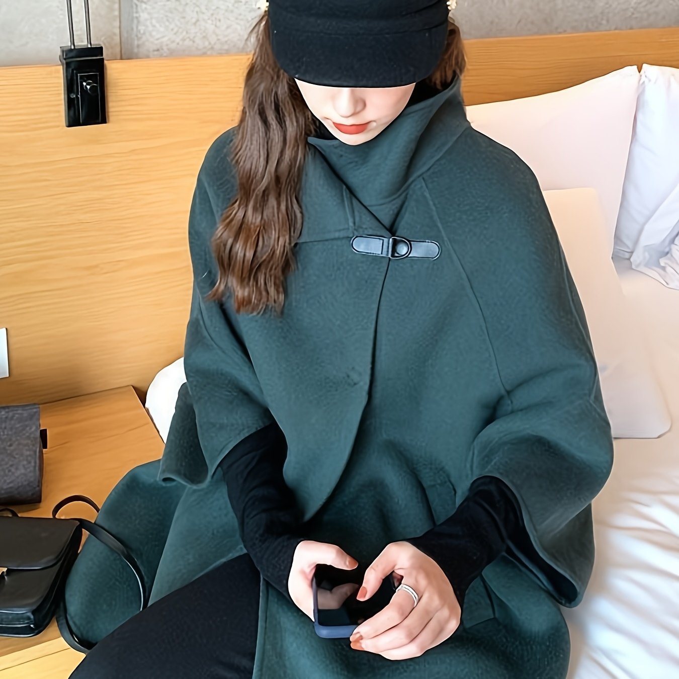 TEMU シックな秋冬用 レディース カジュアルロングコート - 無地、ポリエステル、洗濯機洗い可
