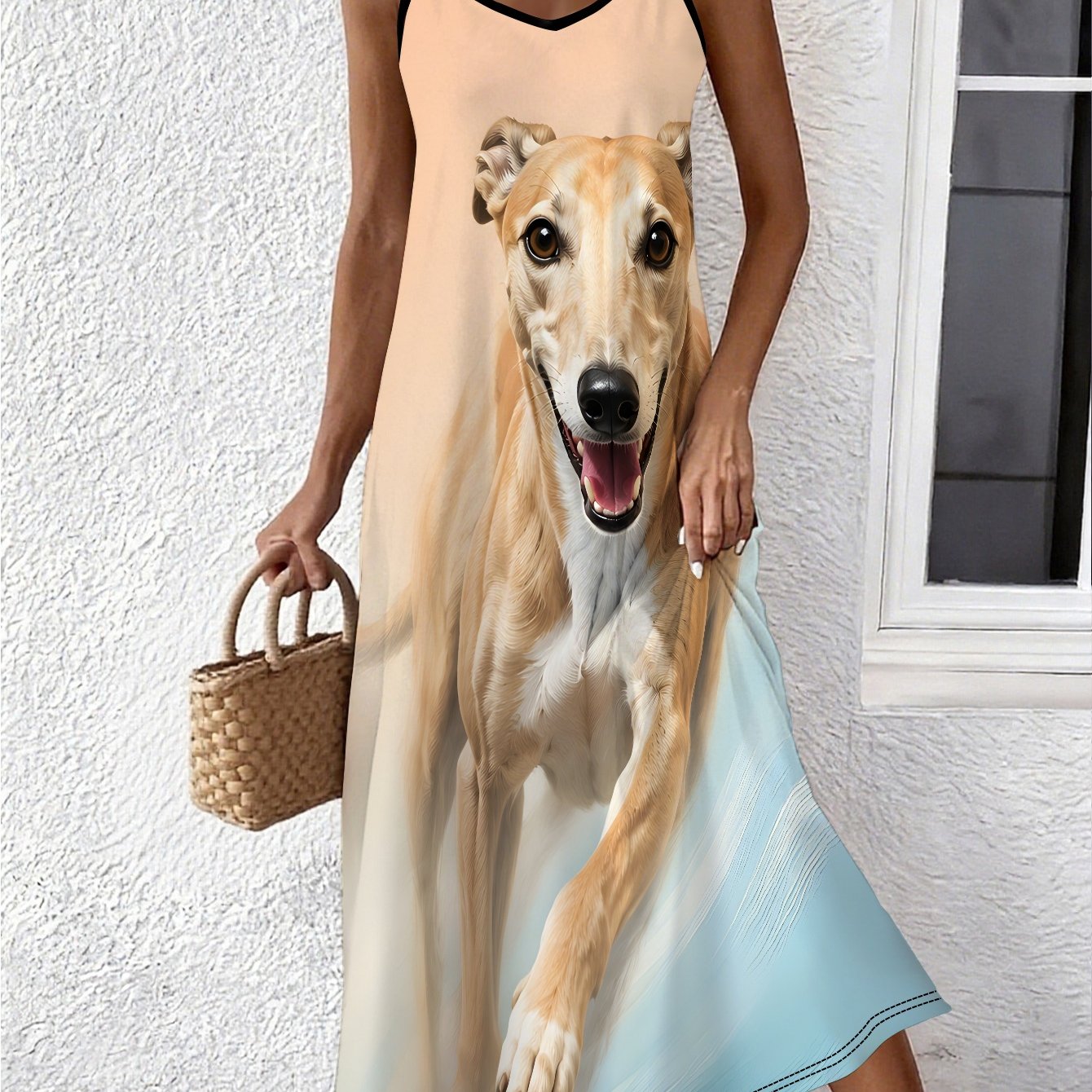 TEMU Greyhound Gradient Speed Portrait Women's Casual Elegant Suspender Dress Suitable For Daily Wear, Vacation, , Summer Beach