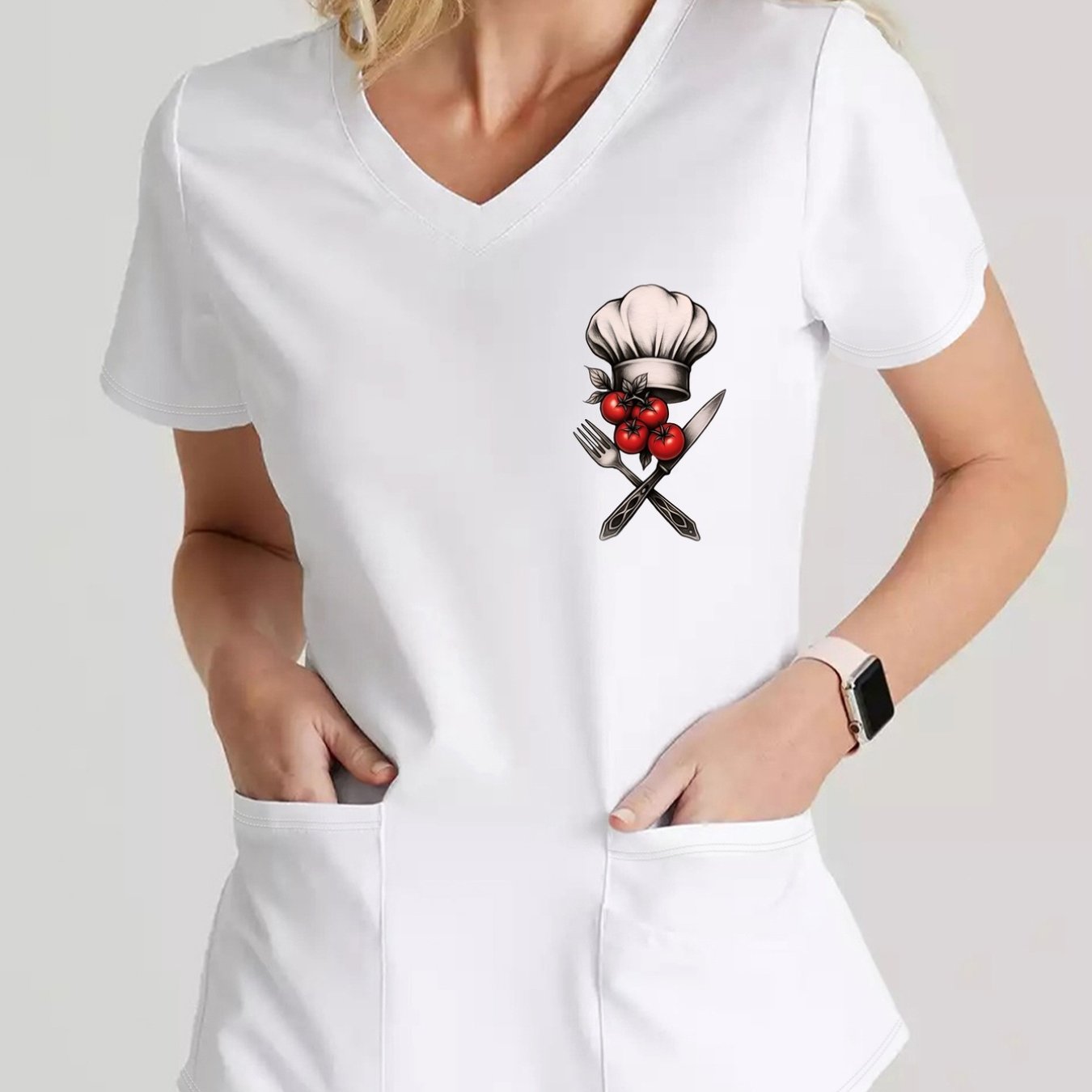 TEMU Plus Size, V-neck T-shirt, , Tomato Print V-neck Top